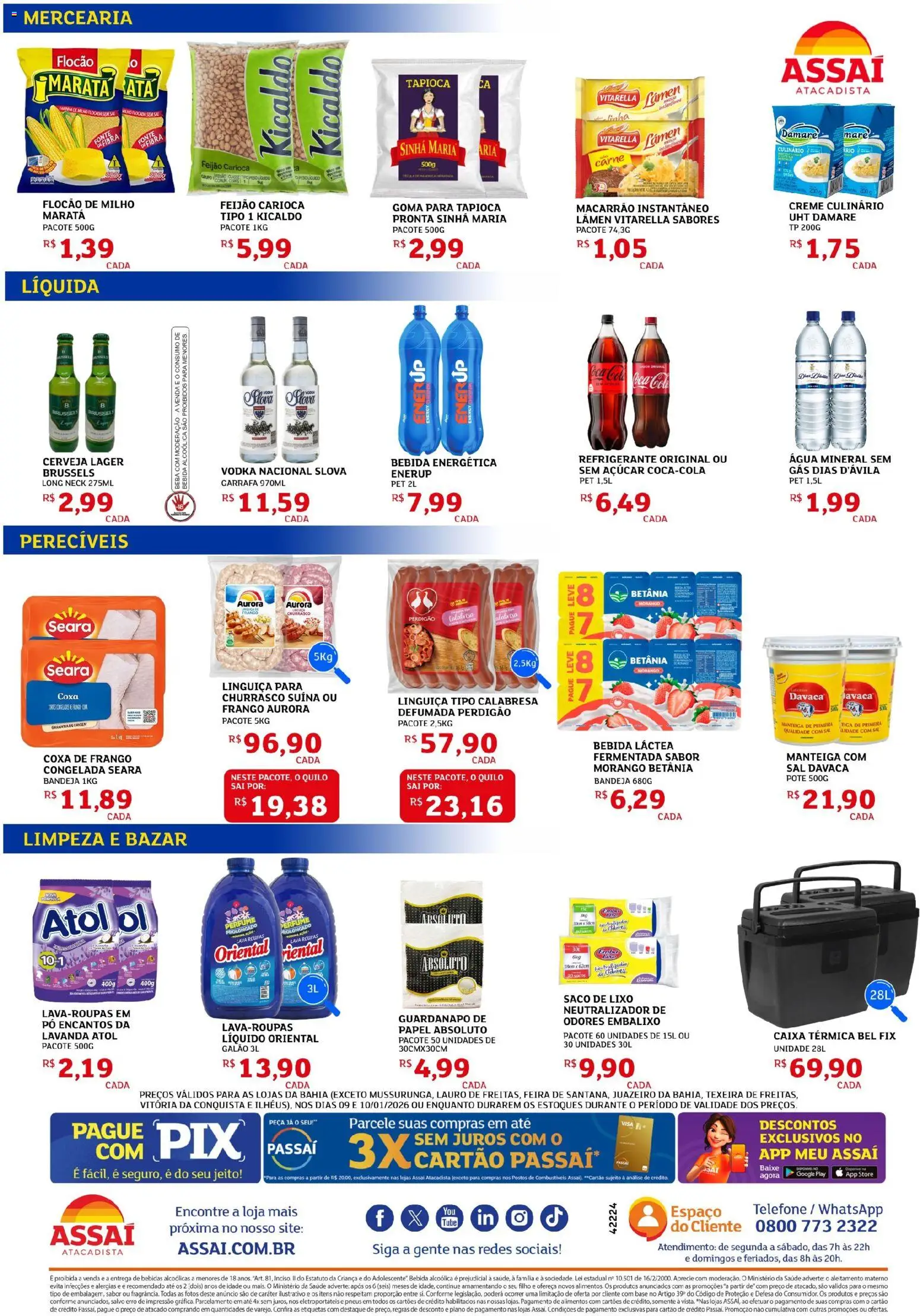 Assaí Atacadista Folheto - válido de 09.01.2026 | Página: 2 | Produtos: Linguiça, Cerveja, Vodka, Açúcar