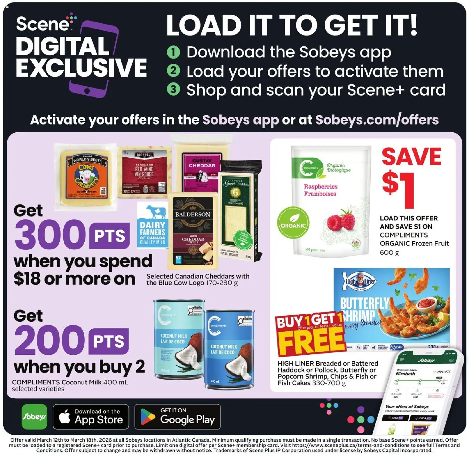 Sobeys flyer valid from 12.03.2026 | Page: 13 | Products: Fish, Chips, Milk, Wine