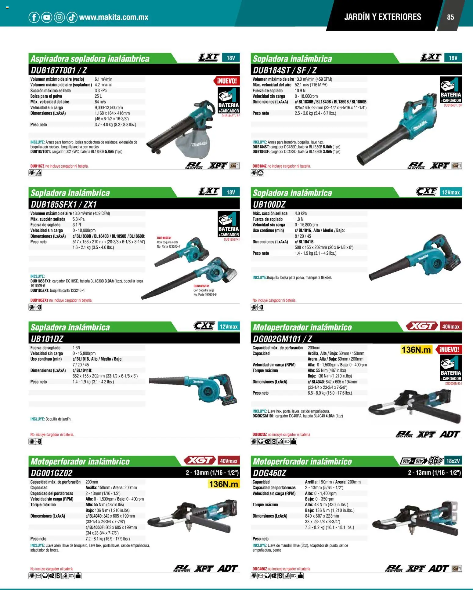 Nuevas ofertas de Makita válidas en toda la República Mexicana desde el 01.01.2024. ¡Encuentra las mejores ofertas en Makita catálogo General! | Página: 85 | Productos: Bolsa, Cargador, Adaptador, Batería