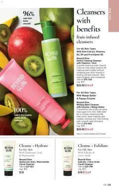 Preview of Beyond Glow Gentle Foaming Cleanser with Vitamins + Kiwi, A gentle foaming water-based cleanser that easily washes off makeup and residue without stripping your skin, leaving it feeling soft and smooth. Skin looks brighter and revitalized. 150 ml from shop Avon valid from 12.03.2026 | Page: 65 | Products: Kiwi, Milk, Butter, Oil