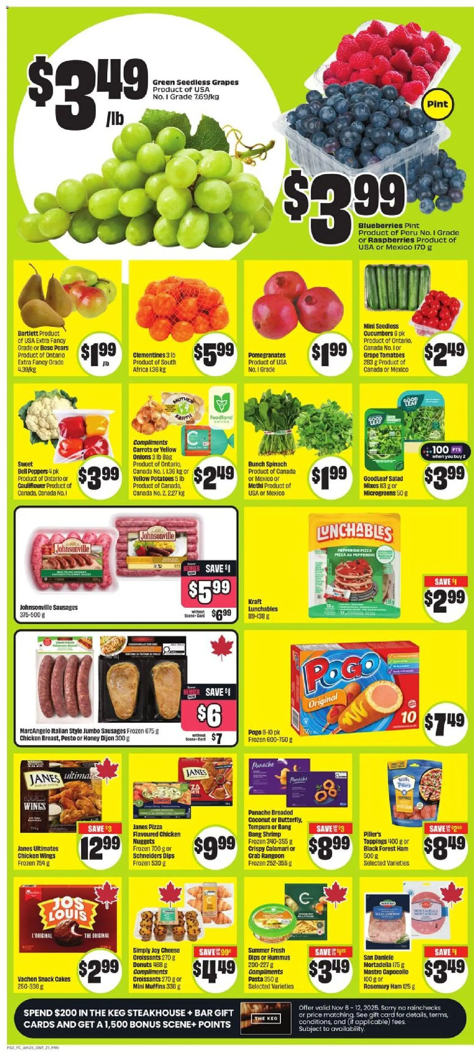 FreshCo flyer valid from 06.11.2025 | Page: 2 | Products: Pasta, Salad, Chicken, Tomatoes