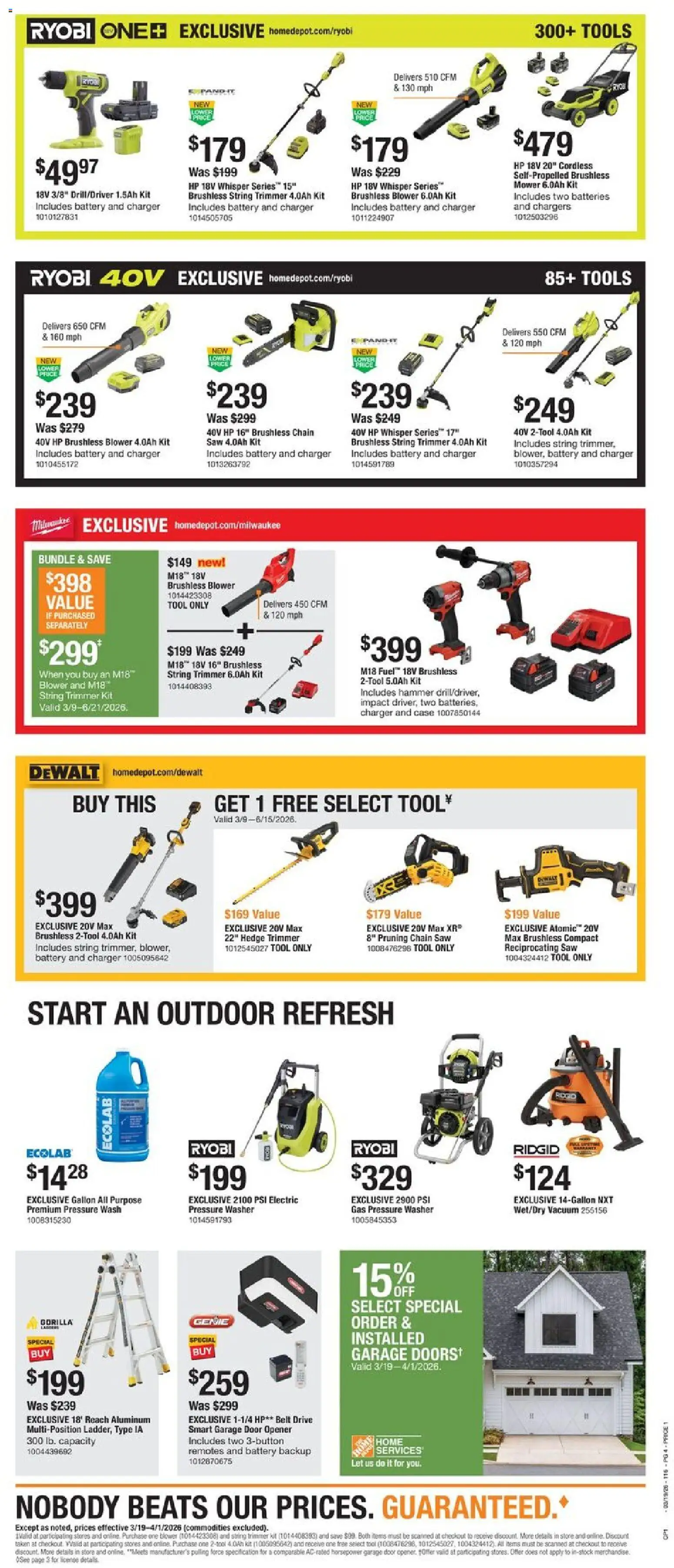Home Depot Weekly Ad - valid from 19.03.2026 | Page: 4 | Products: Chain Saw, Trimmer, Saw, Blower