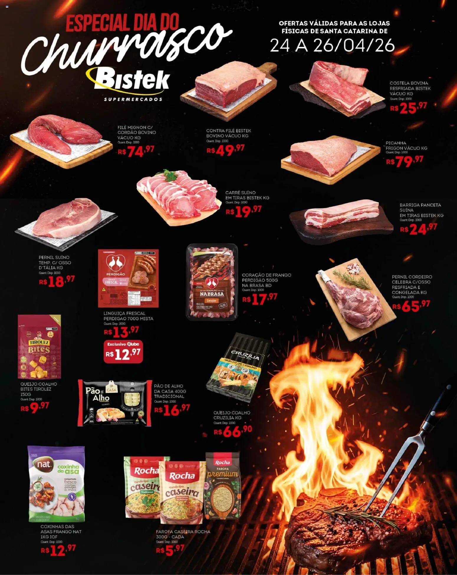 Bistek Supermercados Folheto - válido de 24.04.2026 | Página: 1 | Produtos: Pao de alho, Pernil, Queijo coalho, Frango