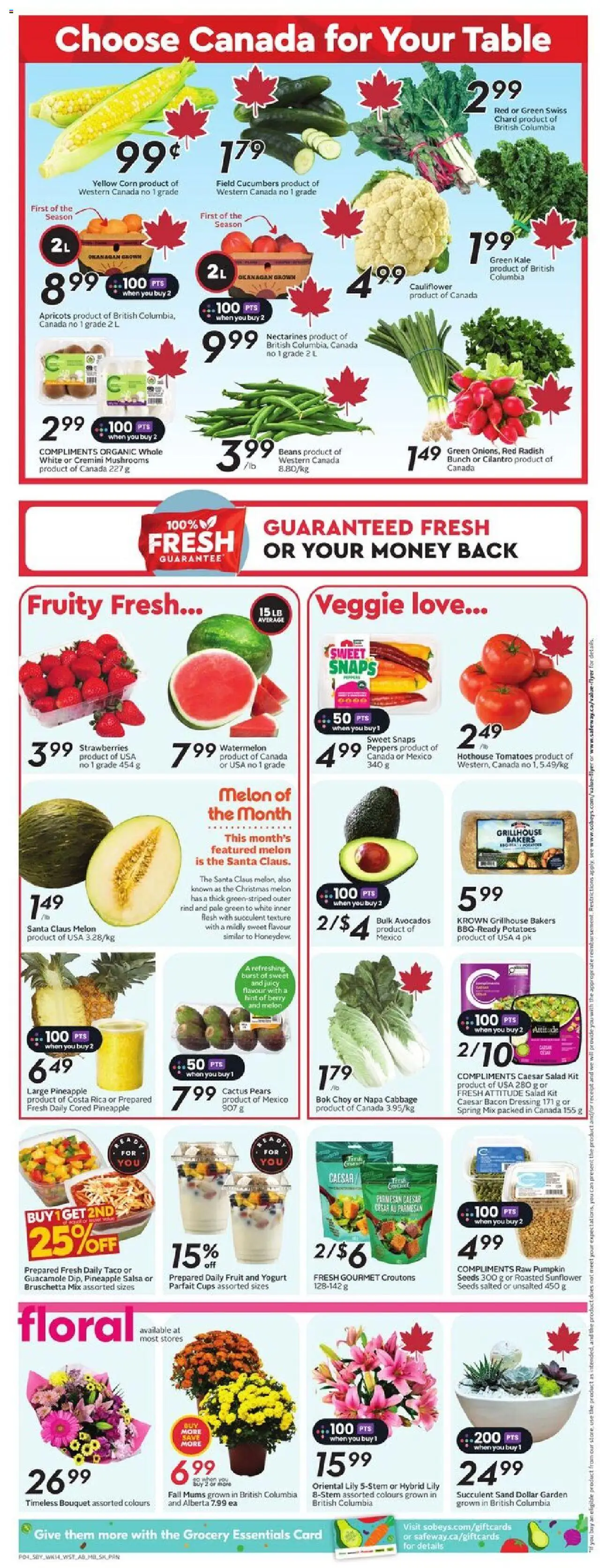 Sobeys flyer valid from 31.07.2025 | Page: 8 | Products: Strawberries, Salad, Pumpkin, Tomatoes