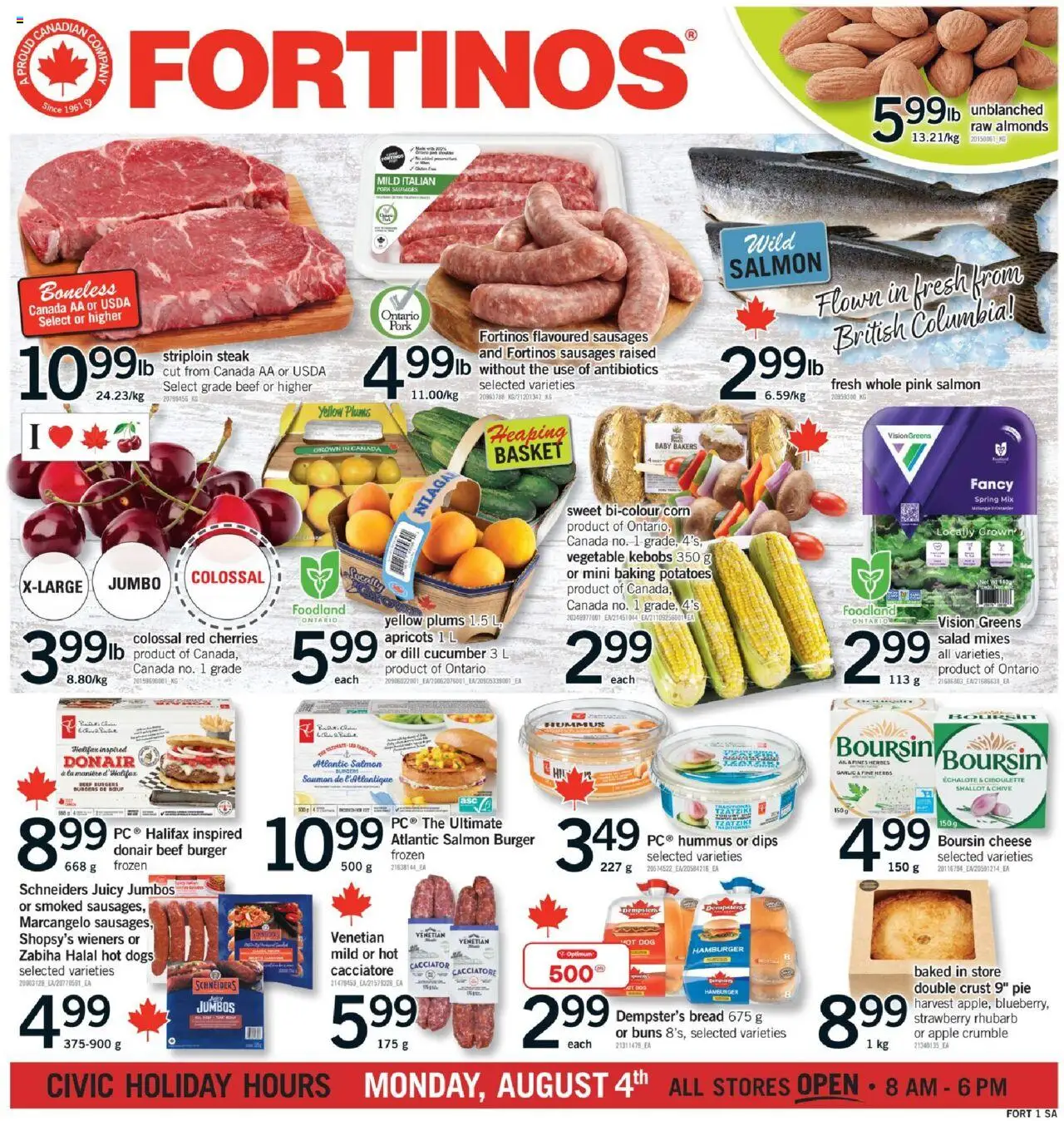 Fortinos flyer valid from 31.07.2025 | Page: 1 | Products: Beef, Potatoes, Cheese, Bread