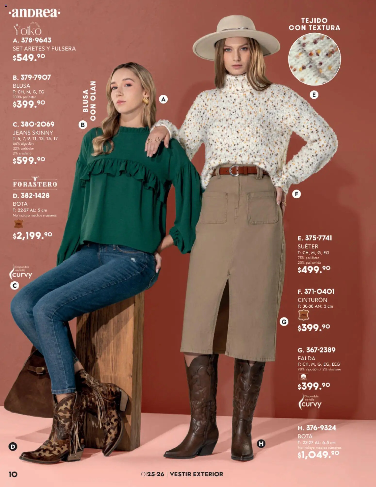 Nuevas ofertas de Andrea válidas en toda la República Mexicana desde el 26.11.2025. ¡Encuentra las mejores ofertas en Andrea catálogo Vestir! | Página: 10 | Productos: Blusa, Suéter, Pulsera, Aretes