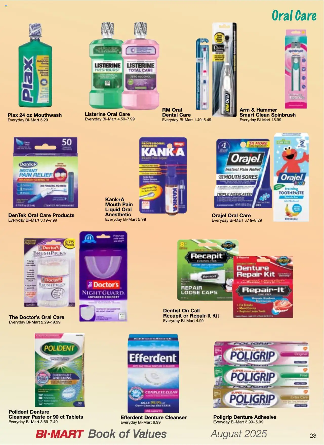 Bi-Mart August Health & Beauty Digest - valid from 01.08.2025 | Page: 23 | Products: Adhesive, Hammer, Toothpaste, Mouthwash