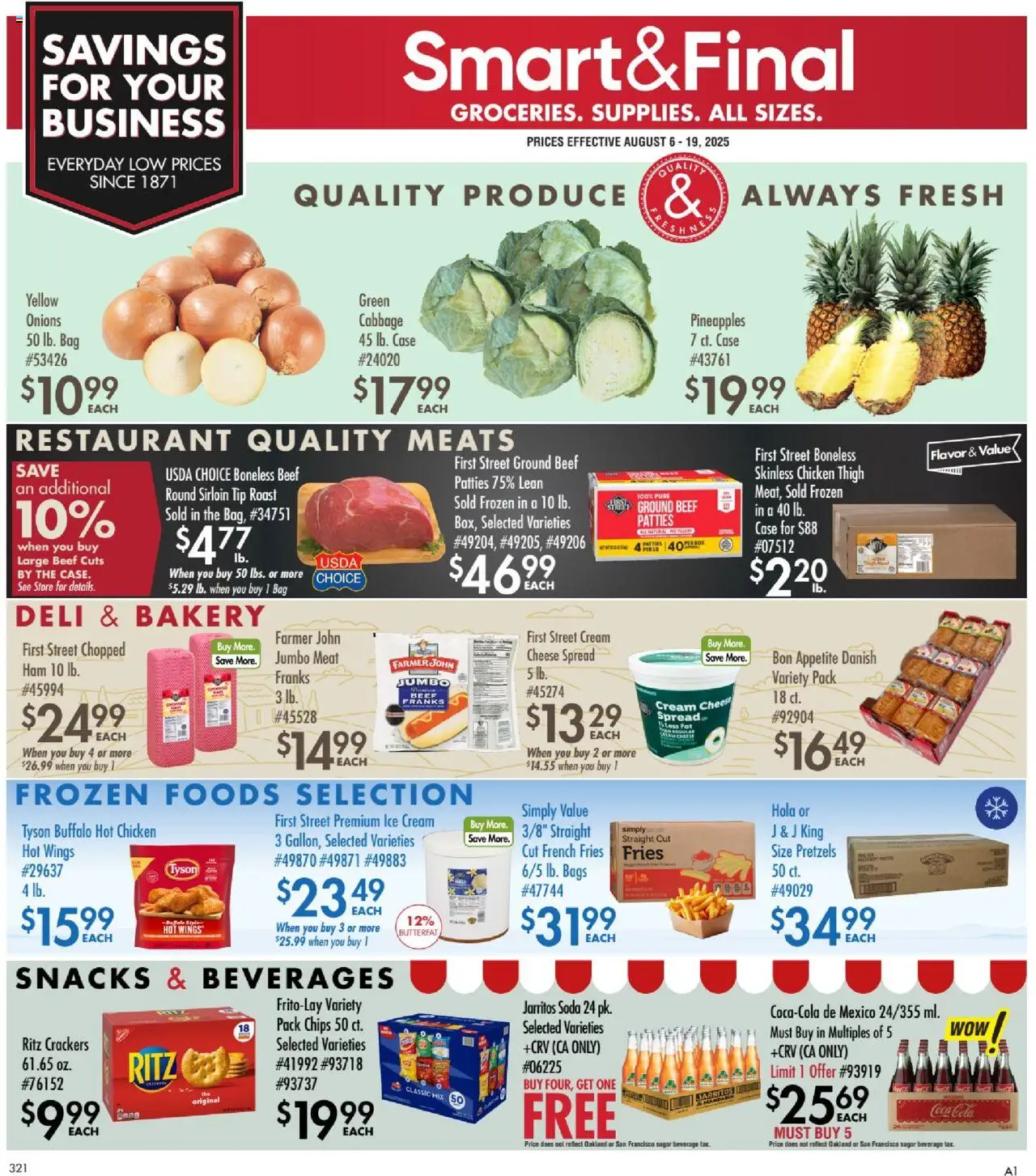 Smart & Final Business & Club Savings - valid from 05.08.2025 | Page: 1 | Products: Chips, Cream, Sugar, Case