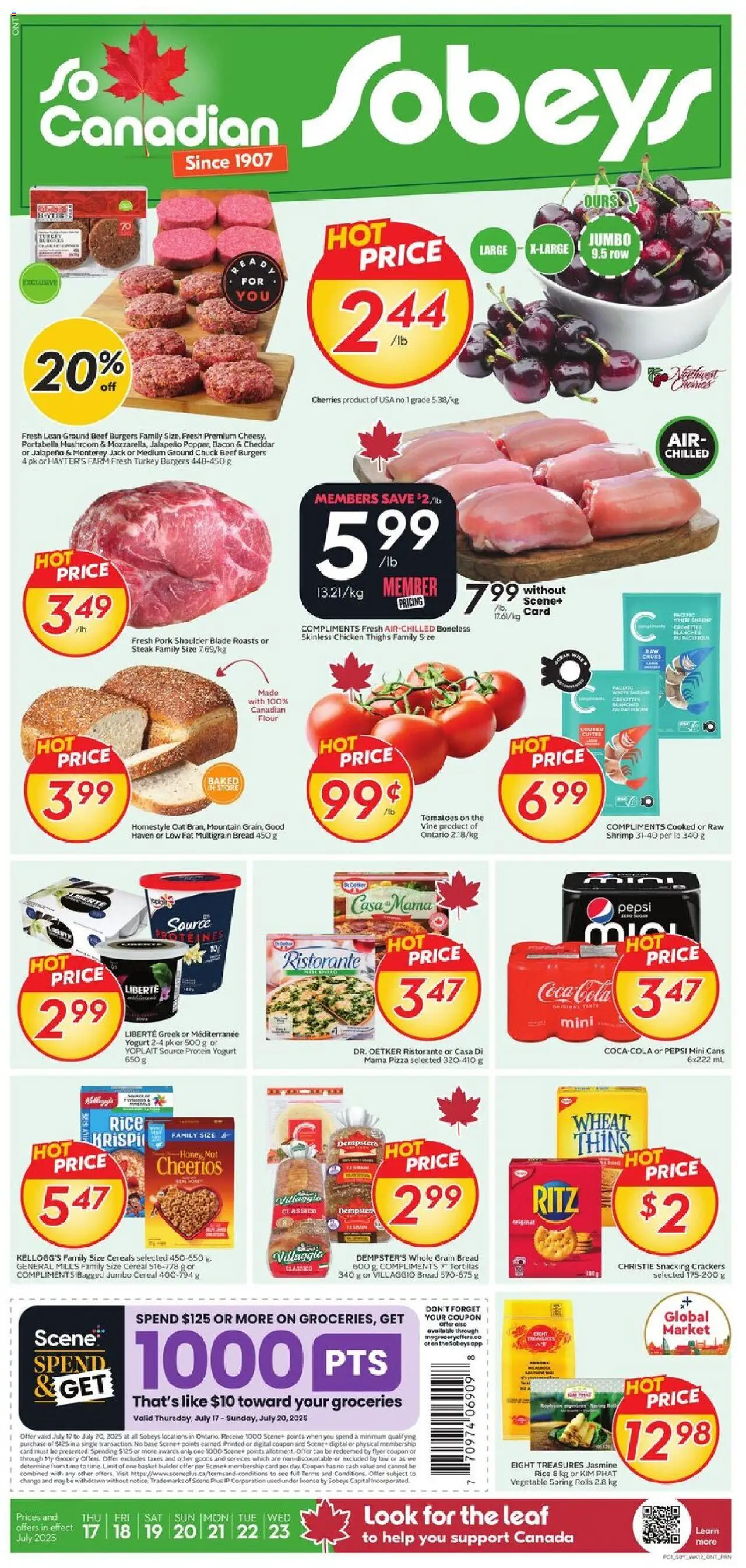Sobeys flyer valid from 17.07.2025 | Page: 1 | Products: Rice, Beef, Basket, Chicken