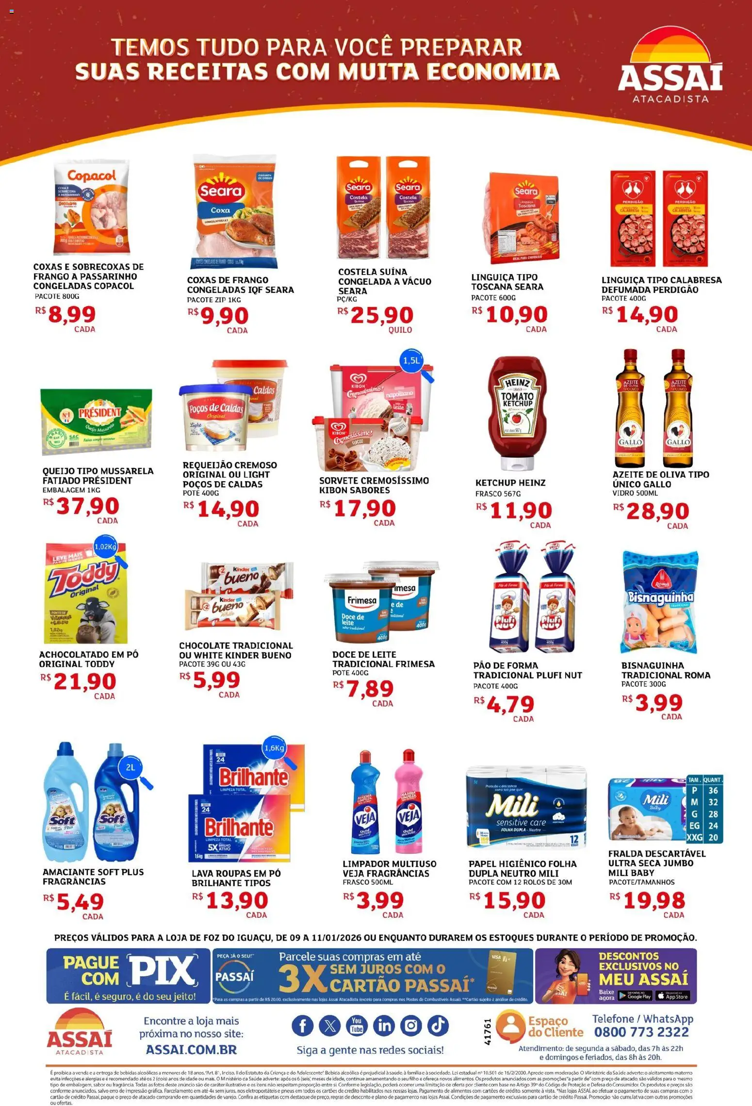 Assaí Atacadista Folheto - válido de 09.01.2026 | Página: 2 | Produtos: Leite, Base, Frango, Doce de leite