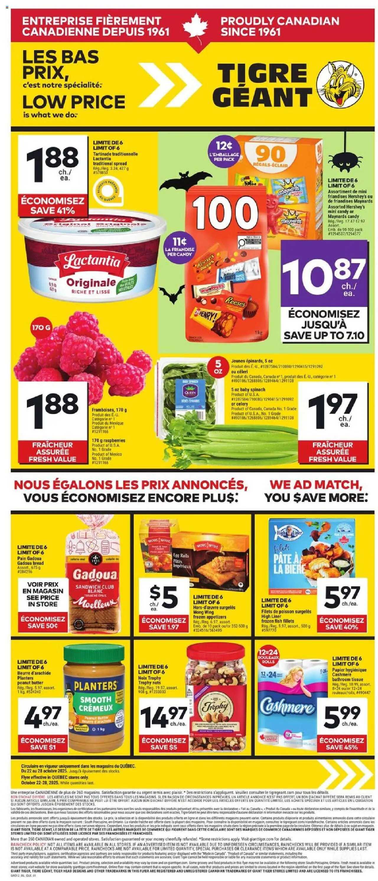 Giant Tiger flyer valid from 22.10.2025 | Page: 1 | Products: Fish, Nuts, Butter, Bread
