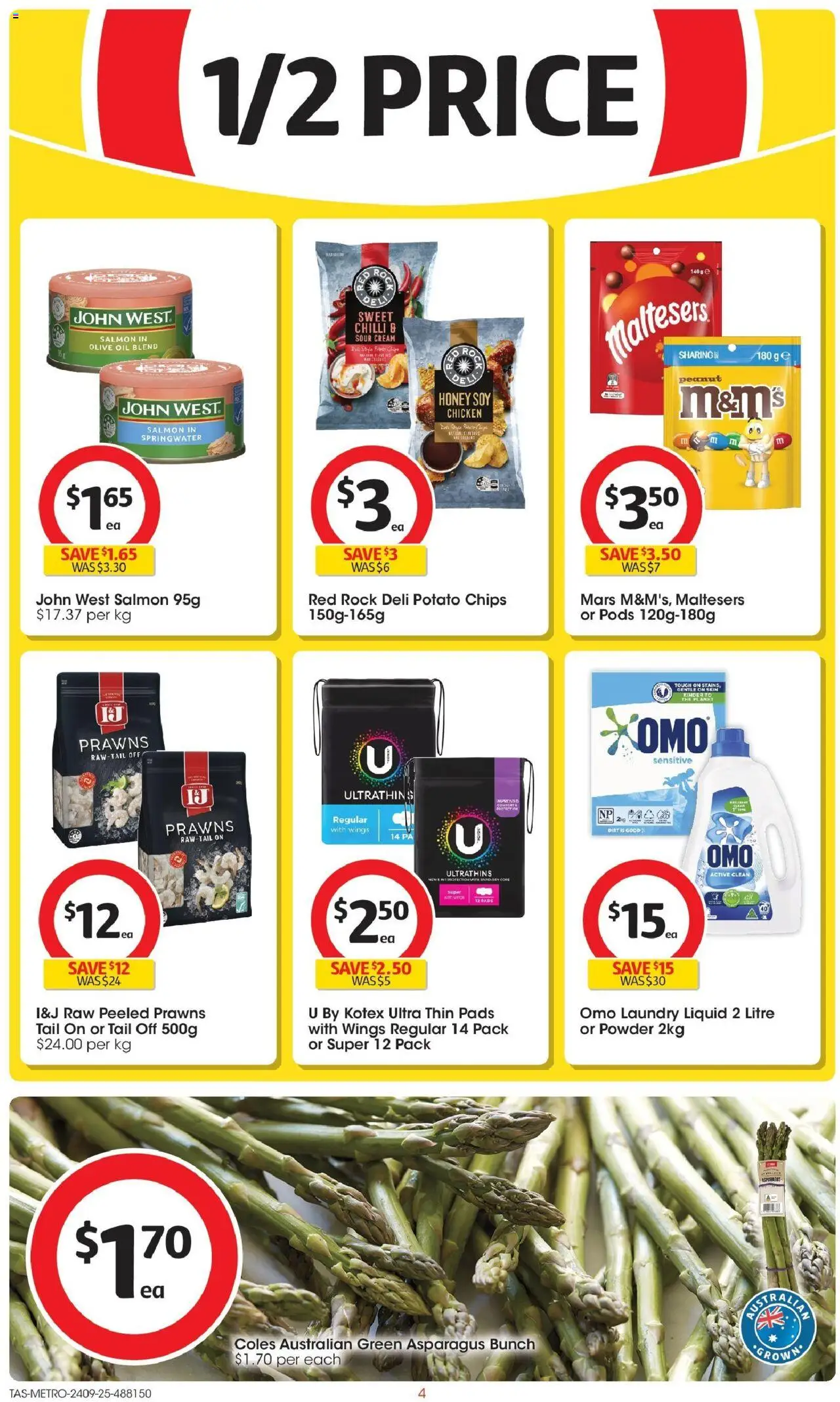 Coles catalogue - valid from 24.09.2025 | Page: 4 | Products: Powder, Chips, Olive oil, Laundry