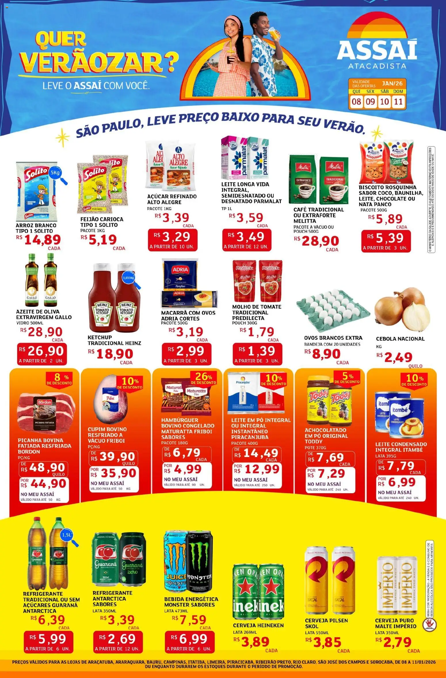 Assaí Atacadista Folheto - válido de 08.01.2026 | Página: 1 | Produtos: Pó, Bebida, Bandeja, Monster