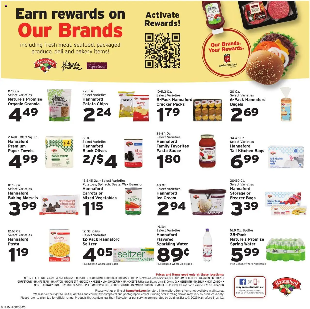 Hannaford Weekly Ad - valid from 03.08.2025 | Page: 8 | Products: Ice cream, Water, Vegetables, Sauce
