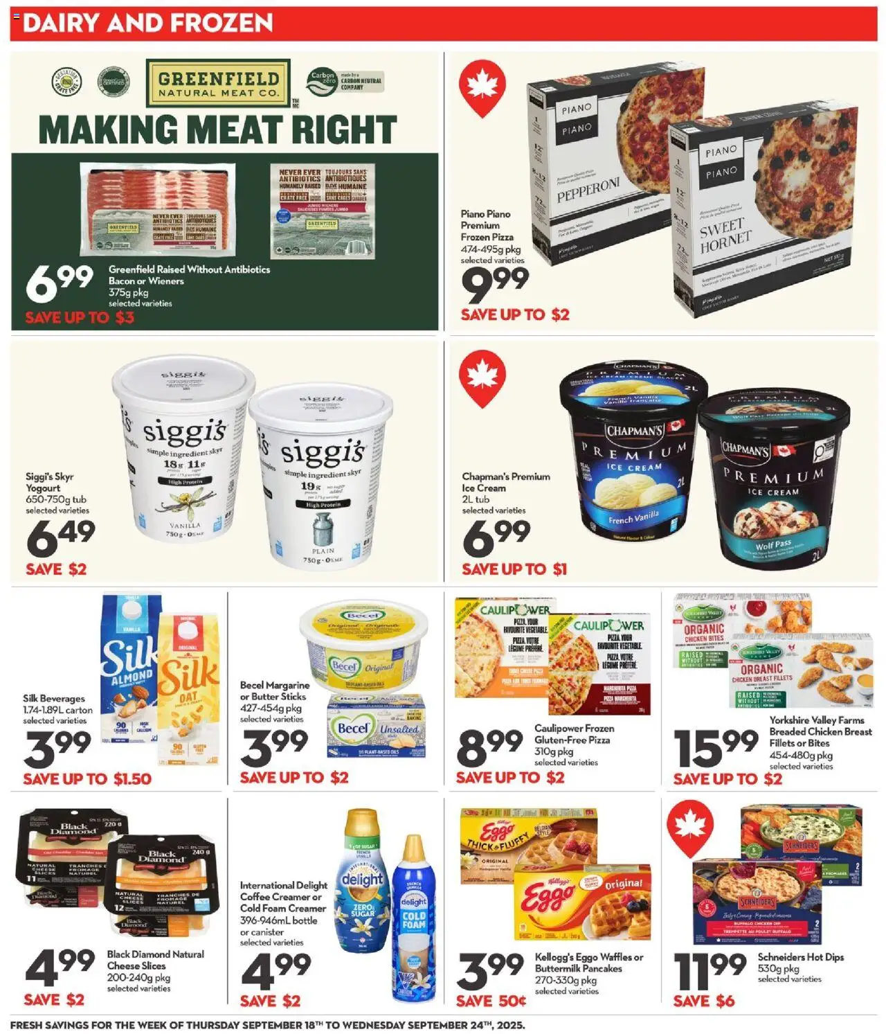Longo's flyer valid from 18.09.2025 | Page: 9 | Products: Cream, Ice cream, Butter, Chicken