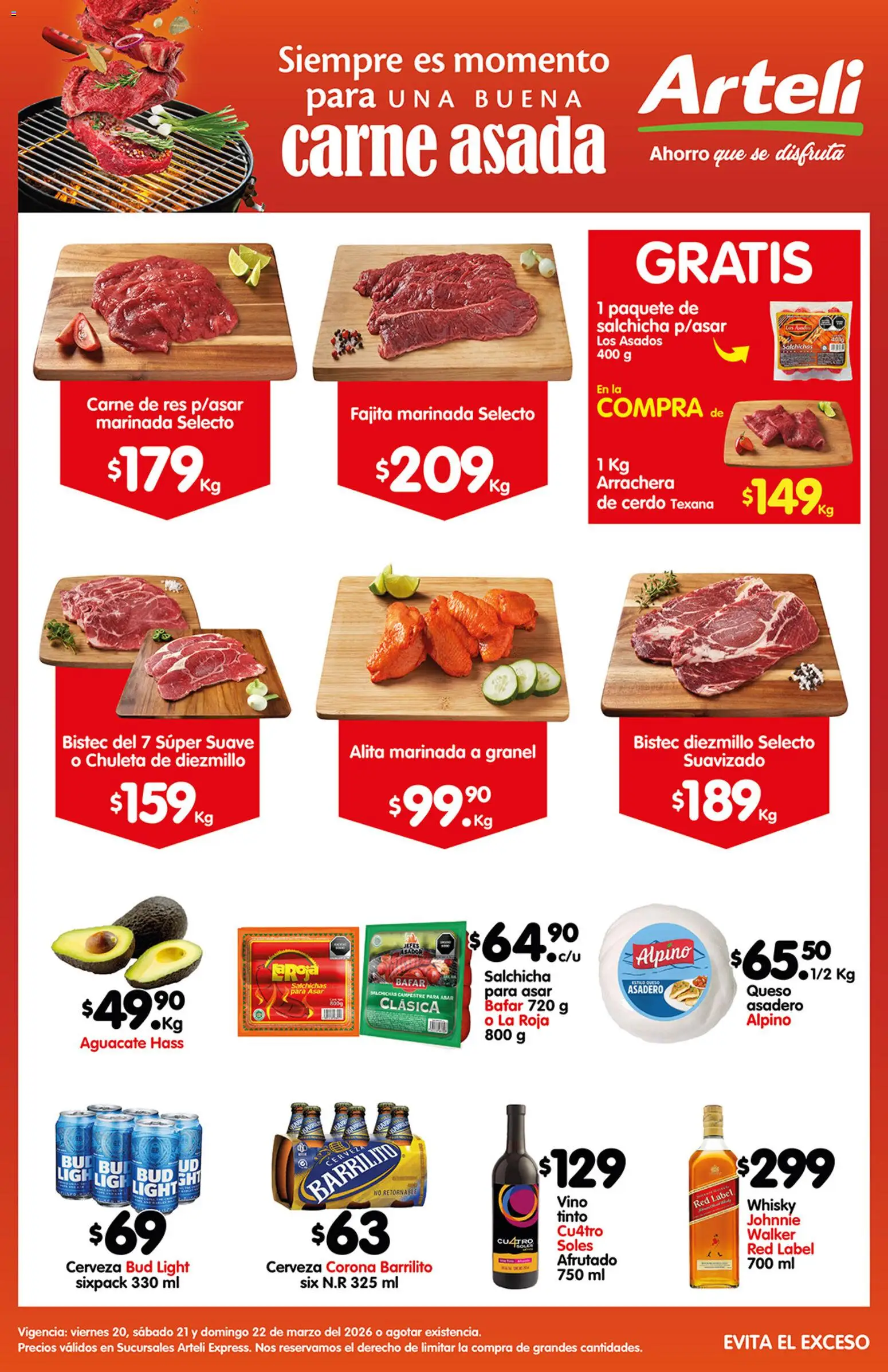 Nuevas ofertas de Arteli válidas en toda la República Mexicana desde el 20.03.2026. ¡Encuentra las mejores ofertas en Arteli folleto Carne Express! | Página: 1 | Productos: Queso, Aguacate, Cerdo, Res