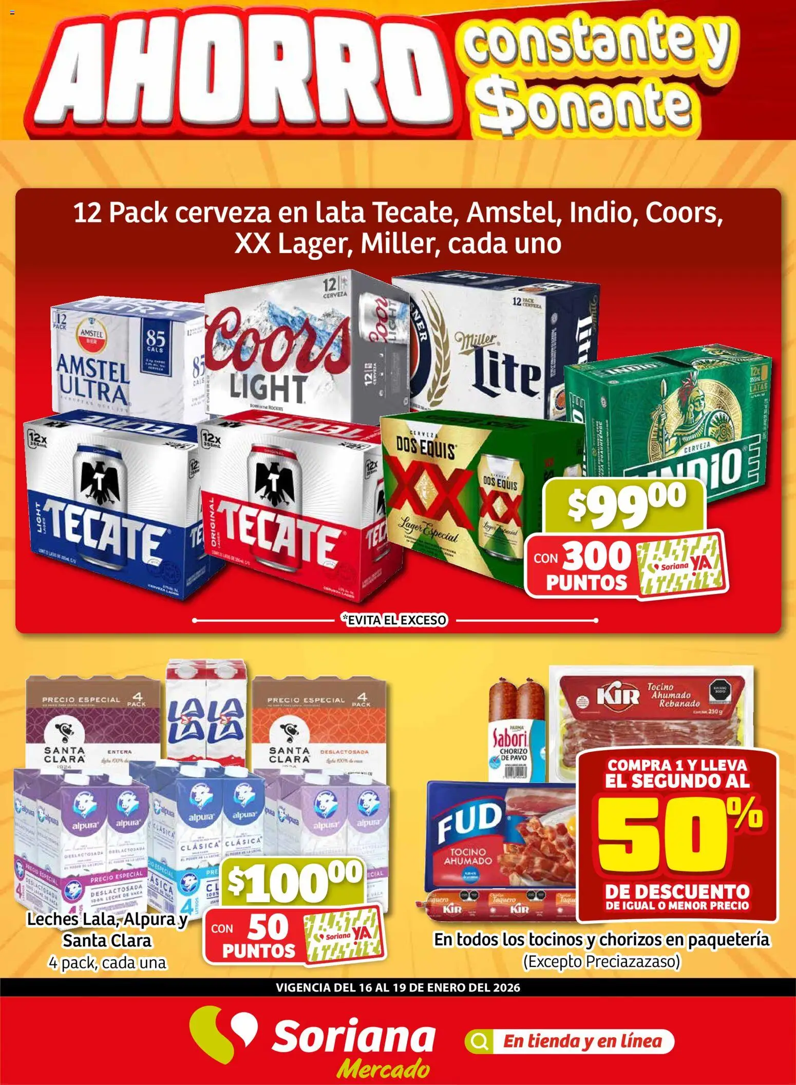 Nuevas ofertas de Soriana válidas en toda la República Mexicana desde el 16.01.2026. ¡Encuentra las mejores ofertas en Soriana - Fin de Semana Mercado: Saltillo y Torreón! | Página: 1 | Productos: Tocino, Leche, Cerveza, Chorizo