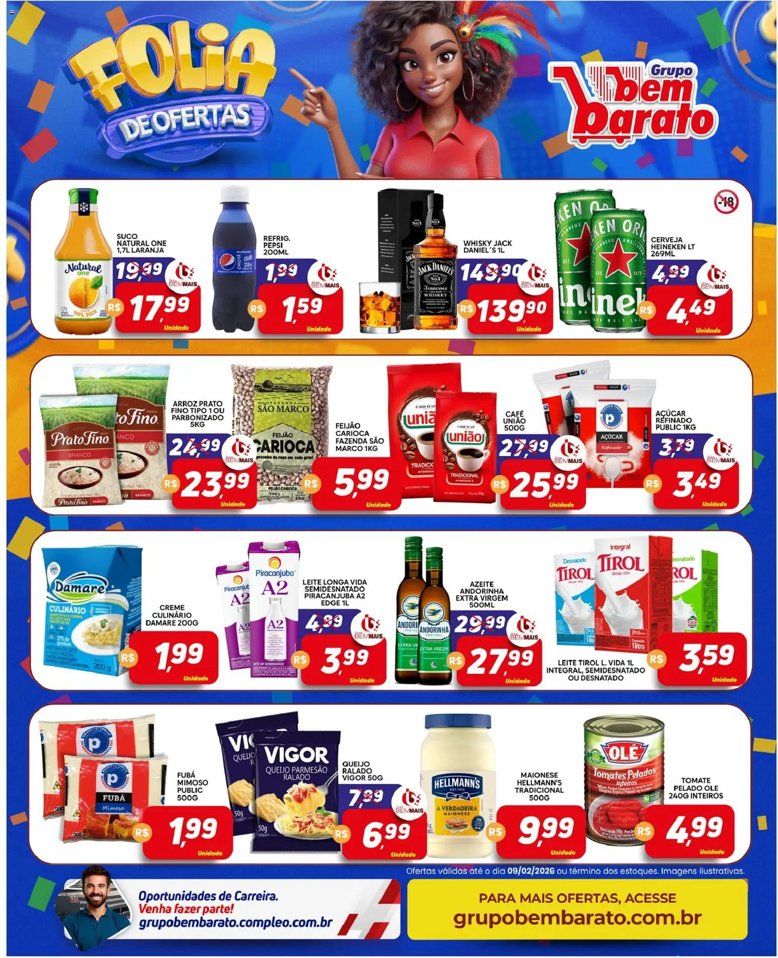 Supermercado Bem Barato Folheto - válido de 03.02.2026 | Página: 2 | Produtos: Fubá, Suco, Tomates, Queijo parmesão