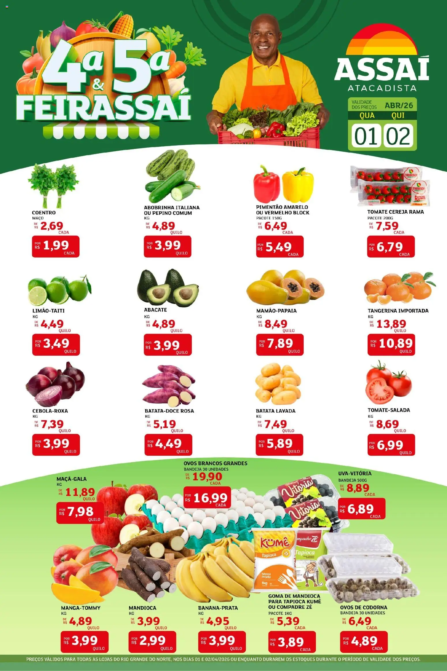 Assaí Atacadista Folheto - válido de 02.04.2026 | Página: 1 | Produtos: Cereja, Mandioca, Ovos, Massa