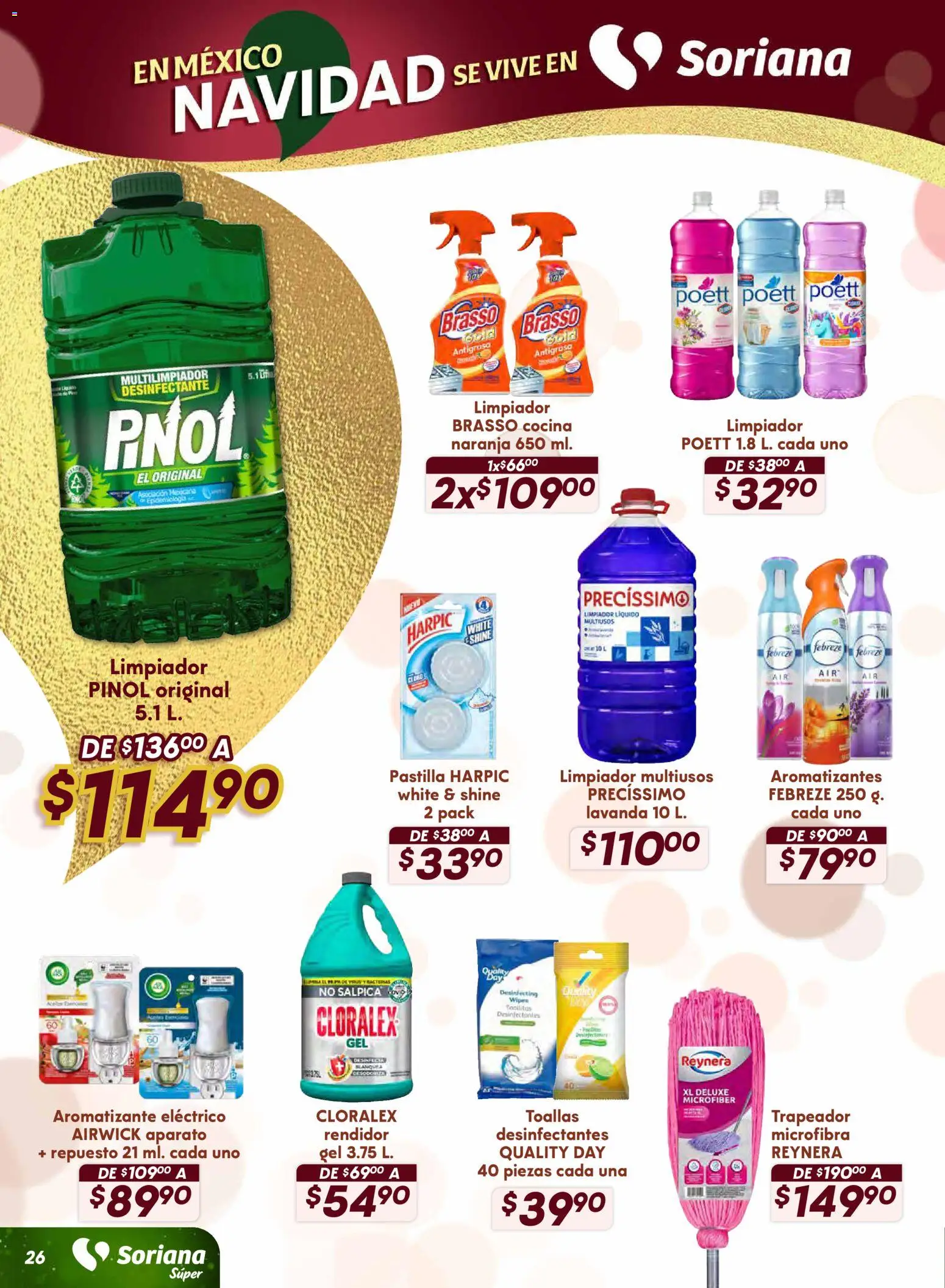 Nuevas ofertas de Soriana válidas en toda la República Mexicana desde el 13.11.2025. ¡Encuentra las mejores ofertas en Soriana - Preciazazaso Súper: Valle de México! | Página: 26 | Productos: Trapeador, Desinfectante, Cocina, Toallas