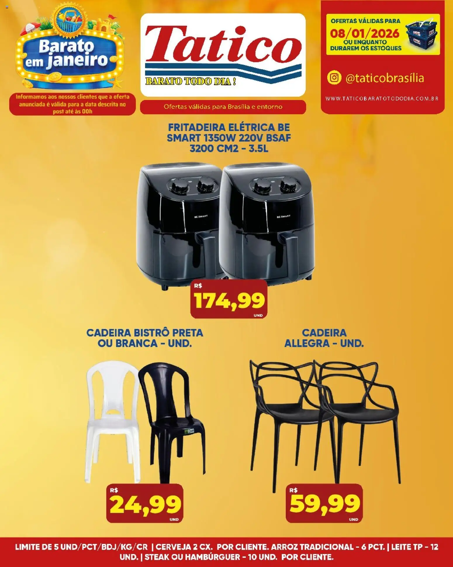 Tatico Folheto - válido de 08.01.2026 | Página: 15 | Produtos: Cadeira, Cerveja, Arroz, Hambúrguer