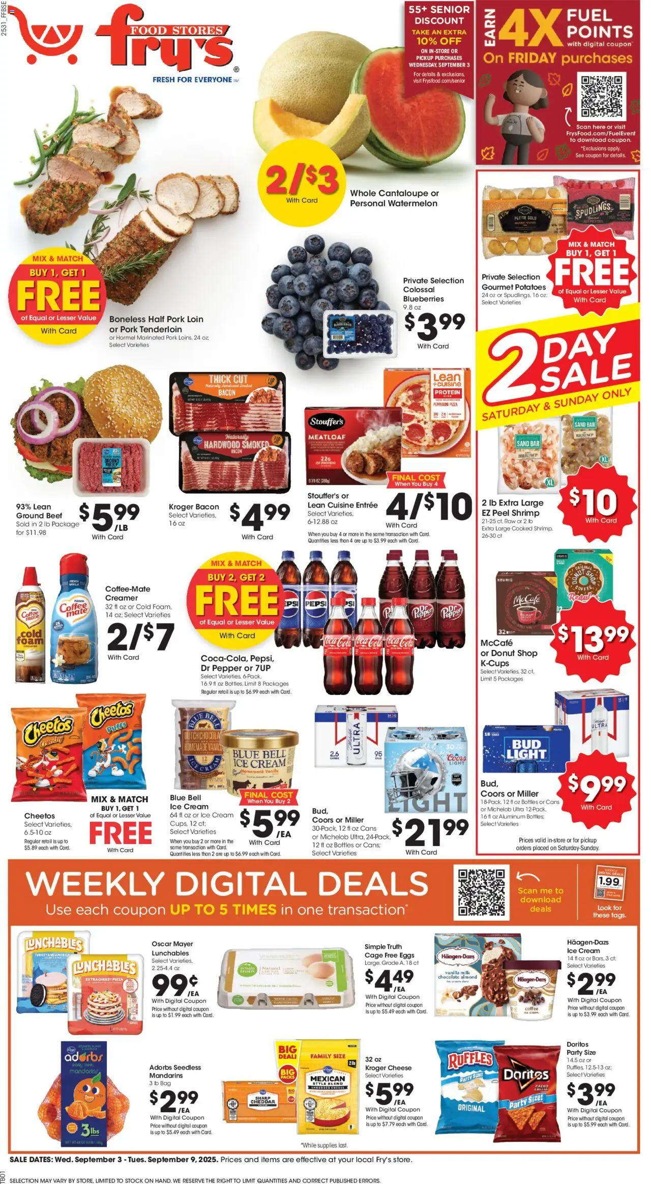 Fry's Food Weekly Ad - AZ - valid from 03.09.2025 | Page: 1 | Products: Mandarins, Cheese, Chocolate, Ice cream