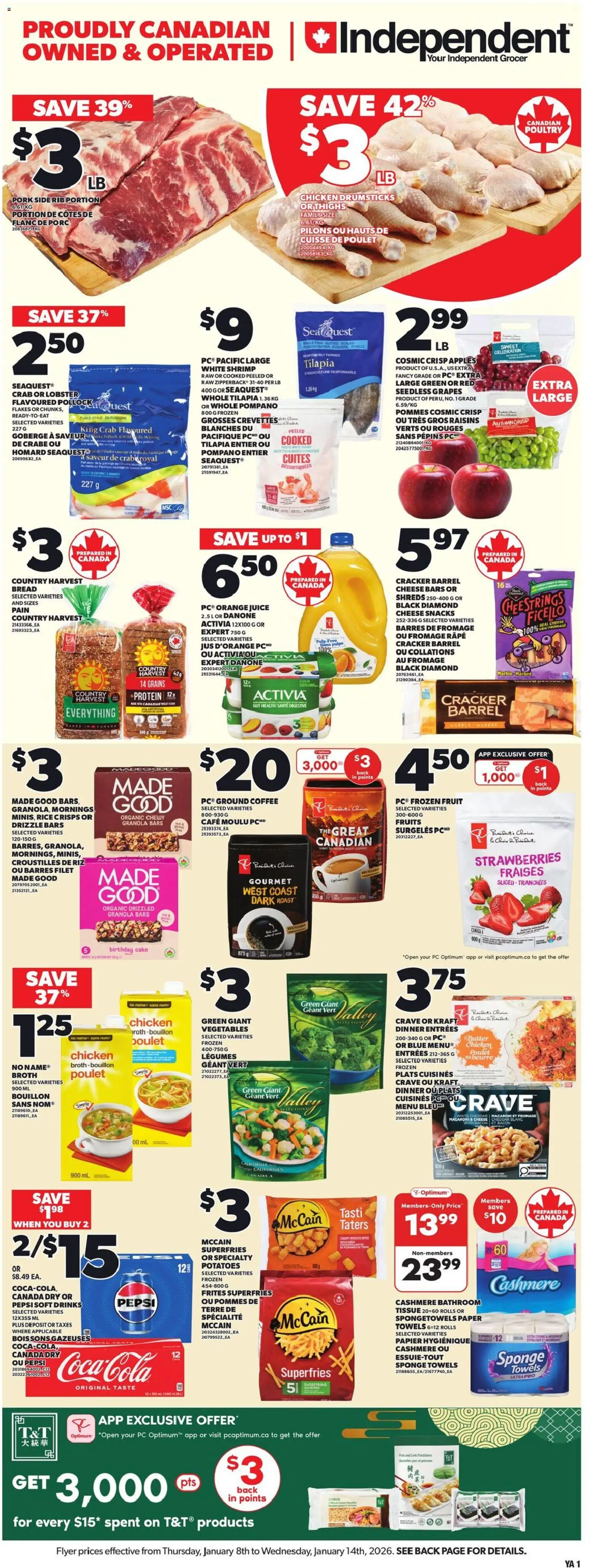 Independent Grocer flyer valid from 08.01.2026 | Page: 1 | Products: Fish, PC, Butter, Apples