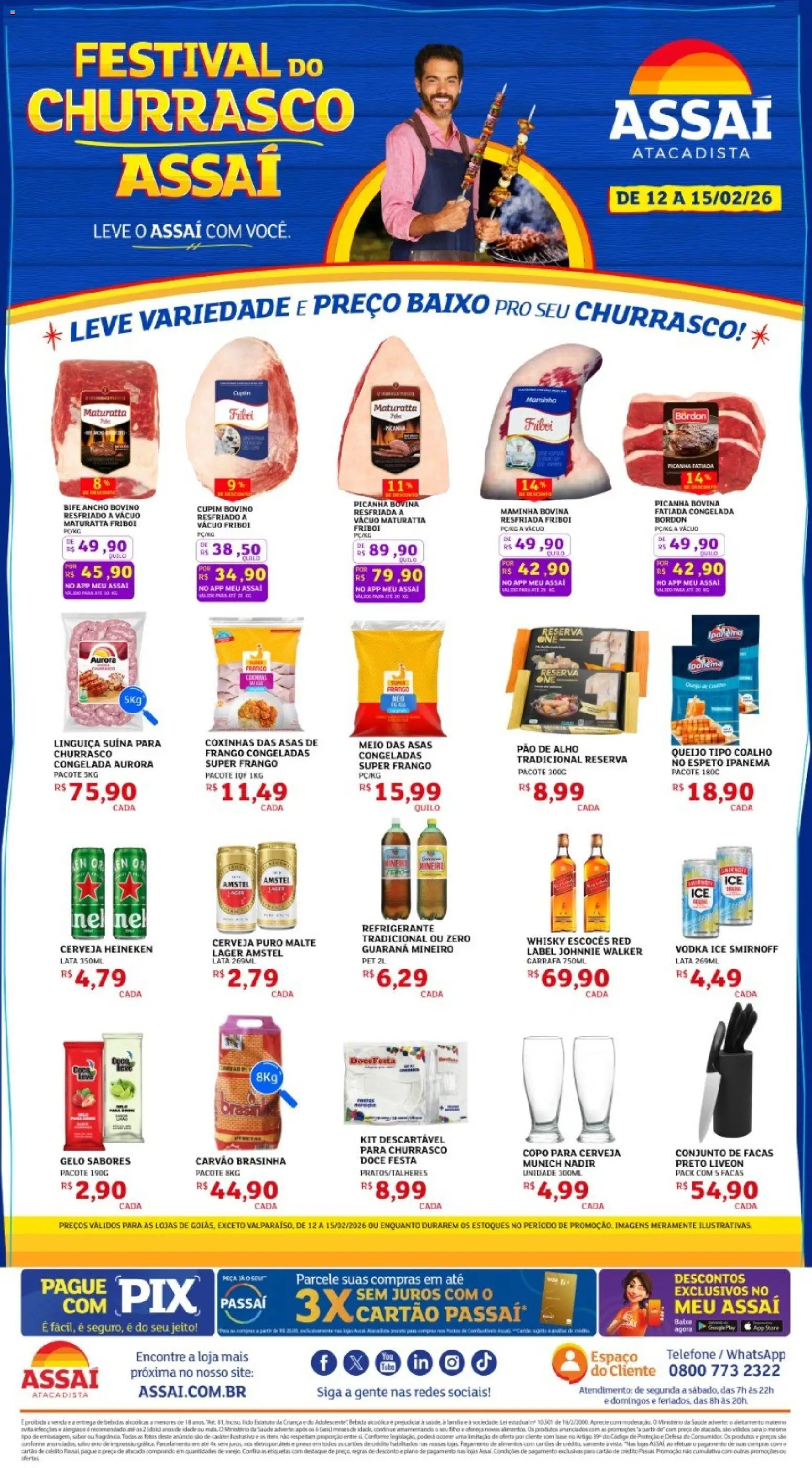 Assaí Atacadista Folheto - válido de 12.02.2026 | Página: 1 | Produtos: Guaraná, Whisky, Pao de alho, Baixo