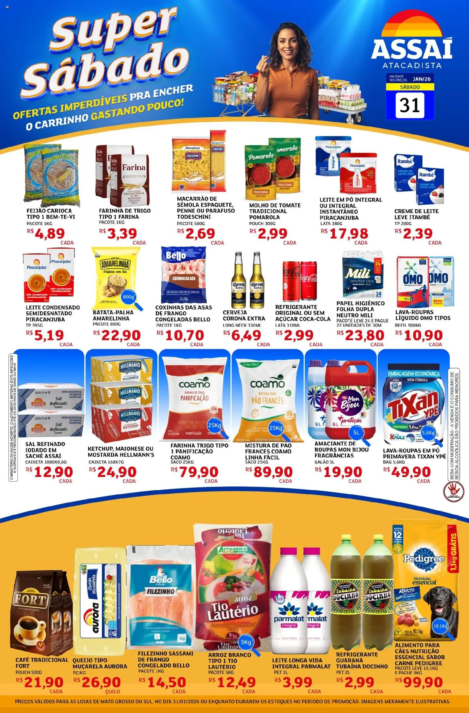 Assaí Atacadista Folheto - válido de 31.01.2026 | Página: 1 | Produtos: Carrinho, Muçarela, Arroz, Roupas