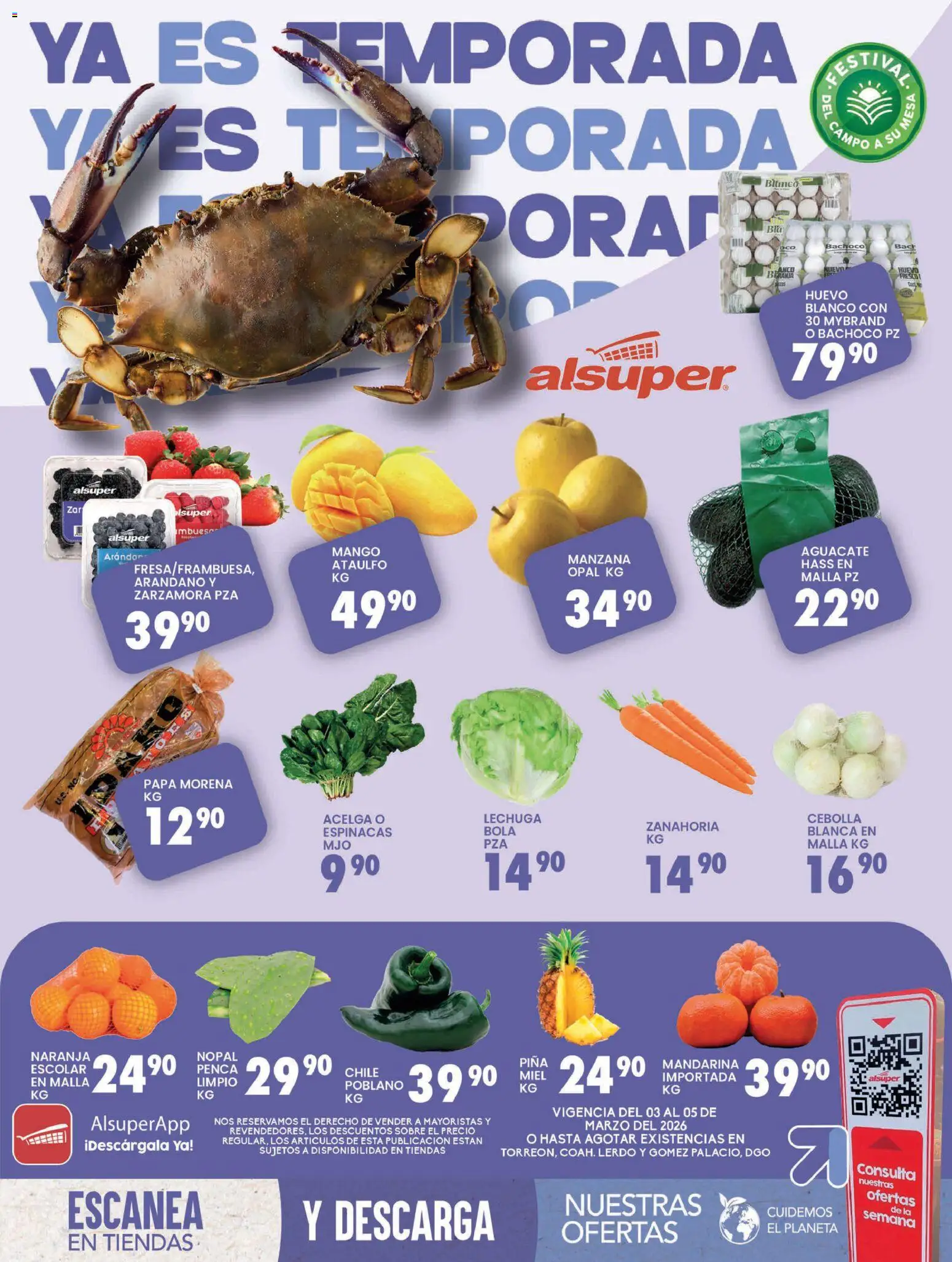 Nuevas ofertas de Alsuper válidas en toda la República Mexicana desde el 03.03.2026. ¡Encuentra las mejores ofertas en Alsuper folleto Laguna! | Página: 1 | Productos: Cebolla, Acelga, Manzana, Lechuga