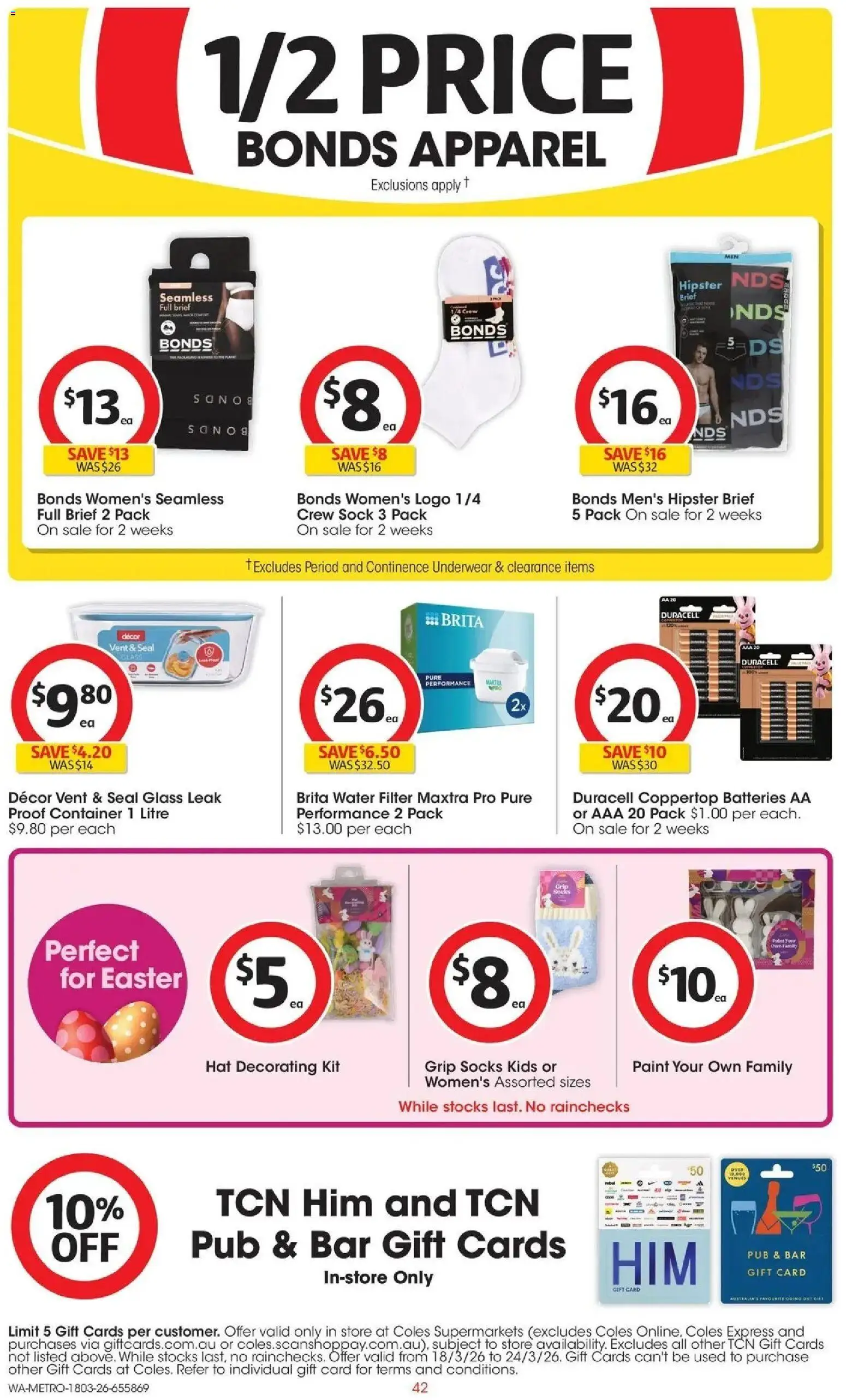 Coles catalogue - valid from 17.03.2026 | Page: 42 | Products: Decor, Water, Underwear, Hat