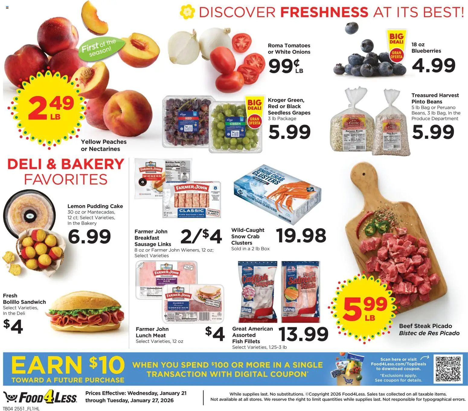 Food 4 Less Weekly Ad - valid from 21.01.2026 | Page: 5 | Products: Pork, Fish, Grapes, Bag