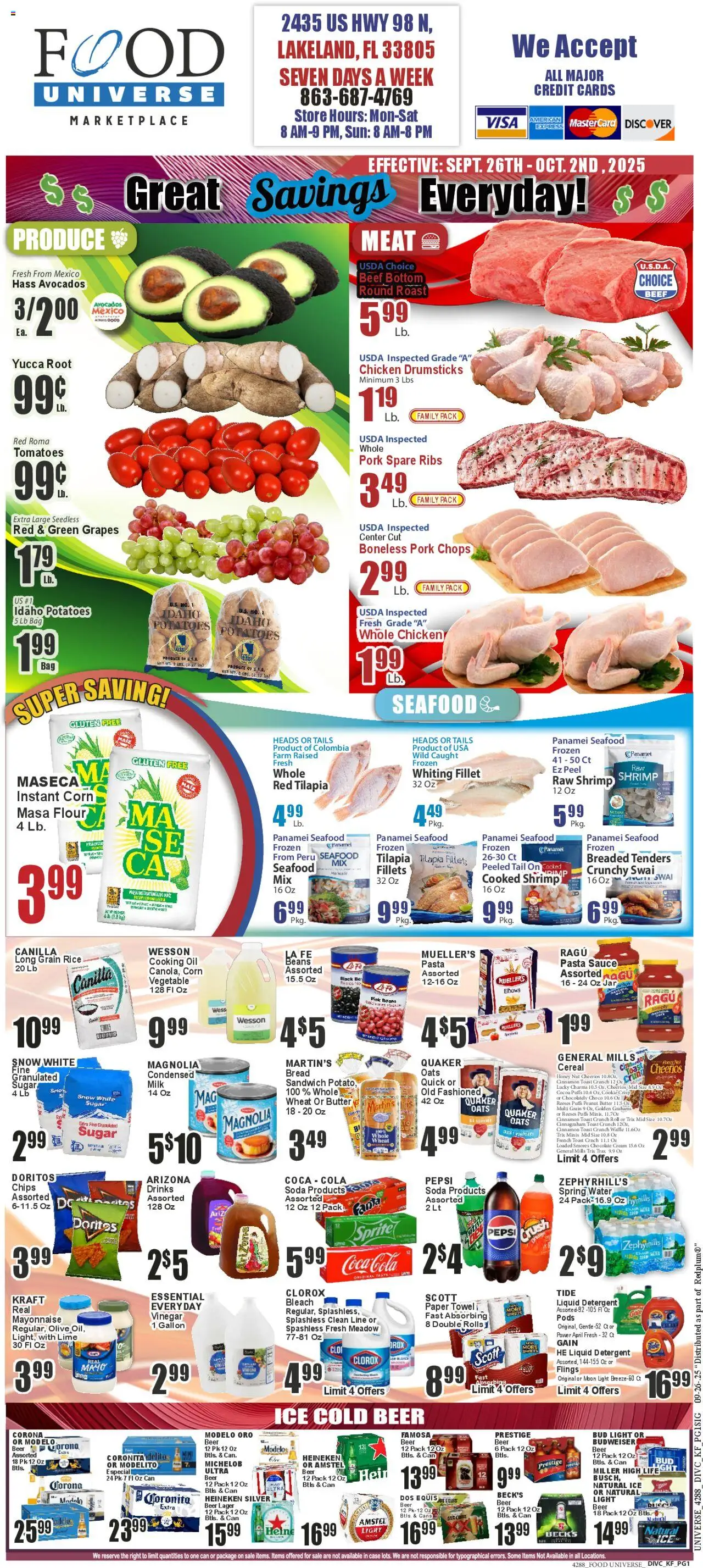 Food Universe Weekly Ad - valid from 26.09.2025 | Page: 1 | Products: Milk, Oil, Beer, Grapes