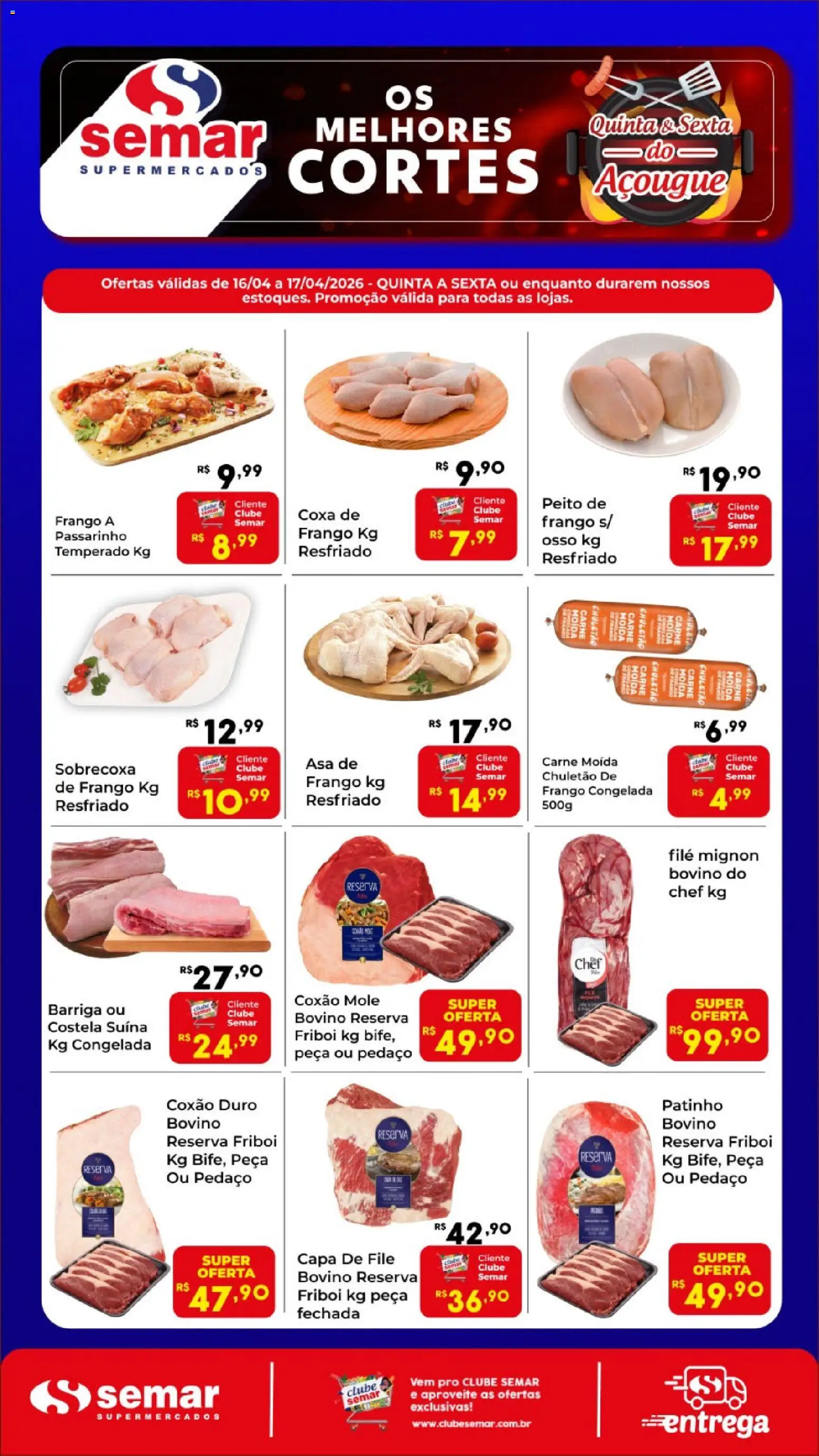 Semar Supermercado Folheto - válido de 16.04.2026 | Página: 1 | Produtos: Filé mignon, Chuletão, Frango, Carne moída