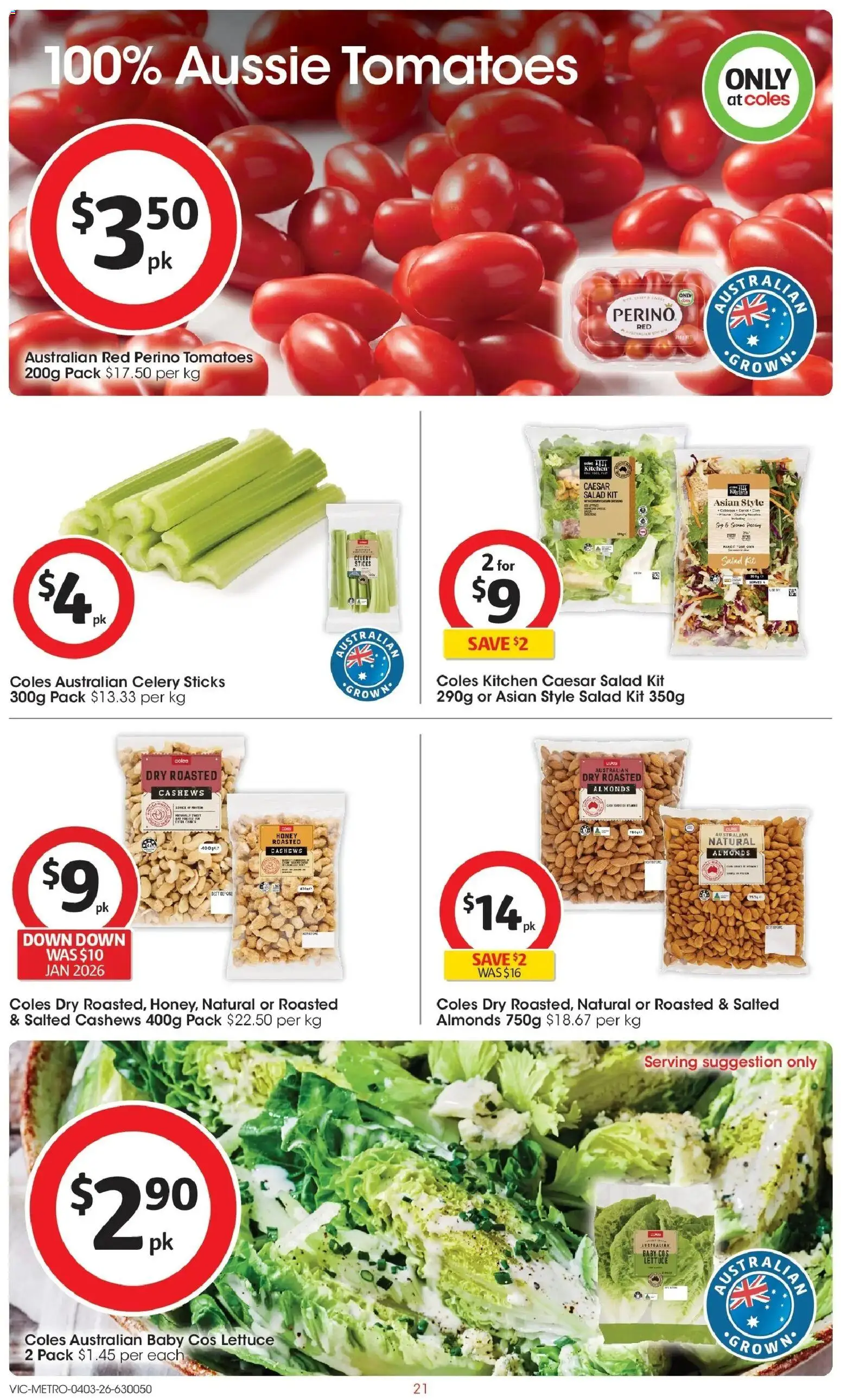 Coles catalogue - valid from 04.03.2026 | Page: 21 | Products: Honey, Lettuce, Tomatoes, Salad