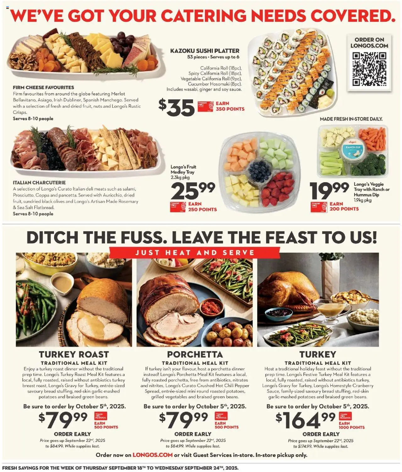 Longo's flyer valid from 18.09.2025 | Page: 12 | Products: Turkey, Potatoes, Cheese, Bread