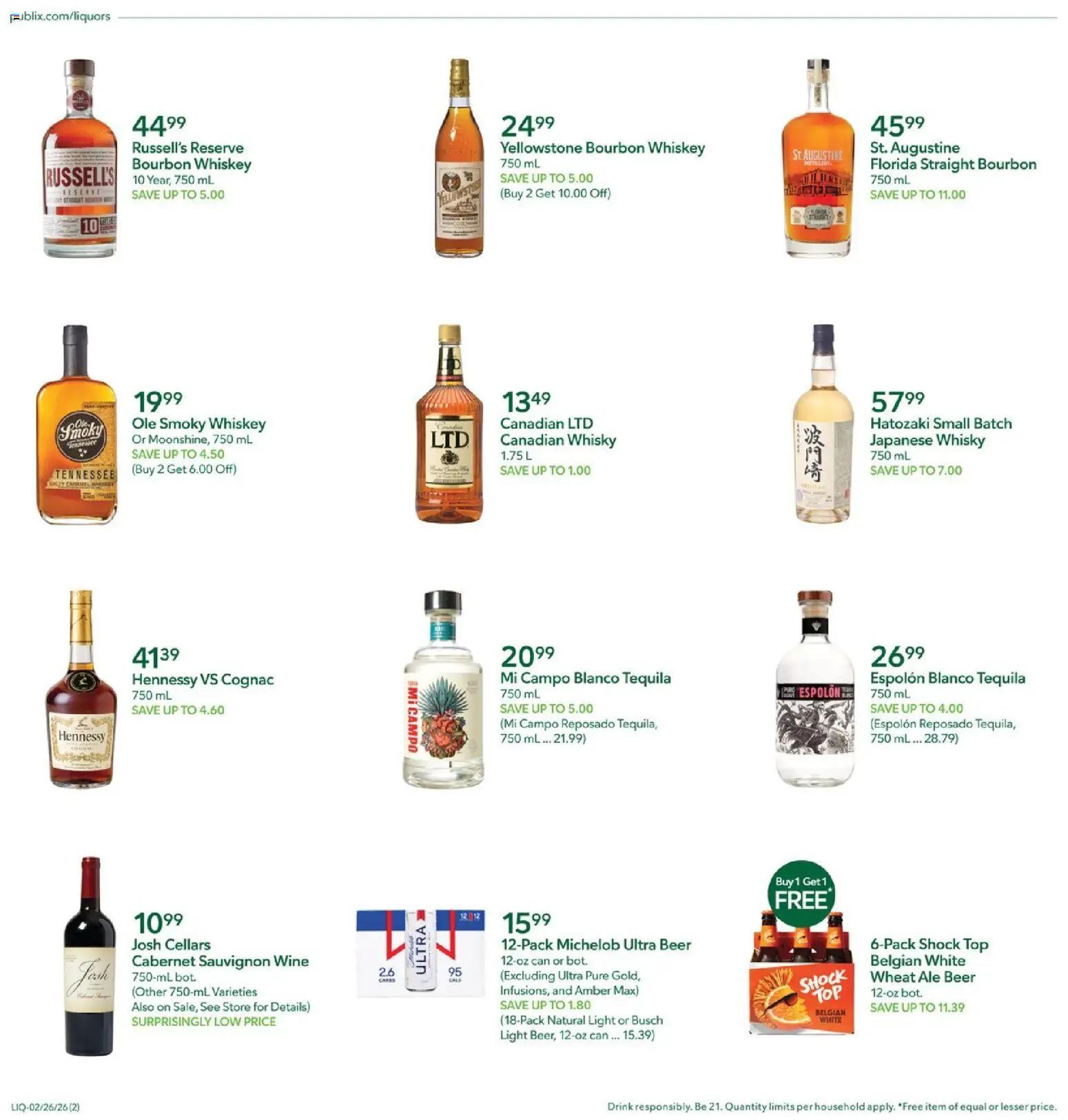 Publix Liquor - valid from 26.02.2026 | Page: 2 | Products: Wine, Bourbon, Whiskey, Shock