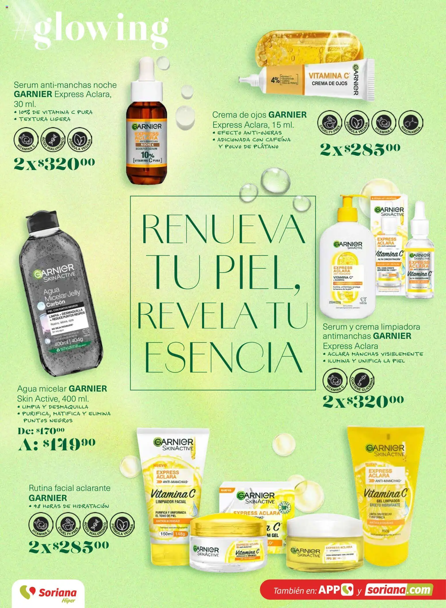 Nuevas ofertas de Soriana válidas en toda la República Mexicana desde el 26.02.2026. ¡Encuentra las mejores ofertas en Soriana - Glowing Descubre tu belleza Híper Nacional! | Página: 10 | Productos: Agua, Limpiador, Polvo, Agua micelar
