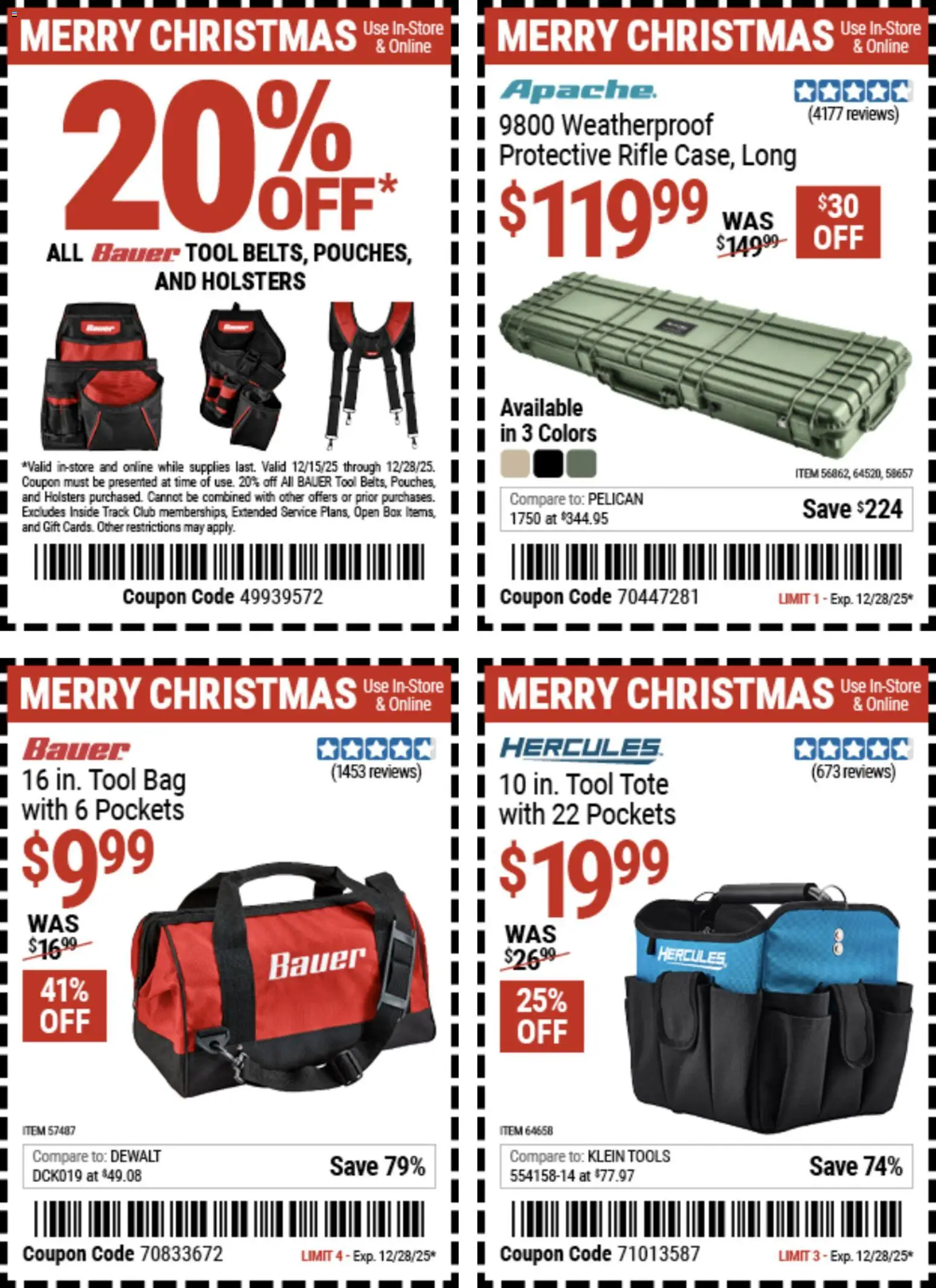 Harbor Freight Christmas Coupon Deals - valid from 15.12.2025 | Page: 1 | Products: Box, Bag, Rifle