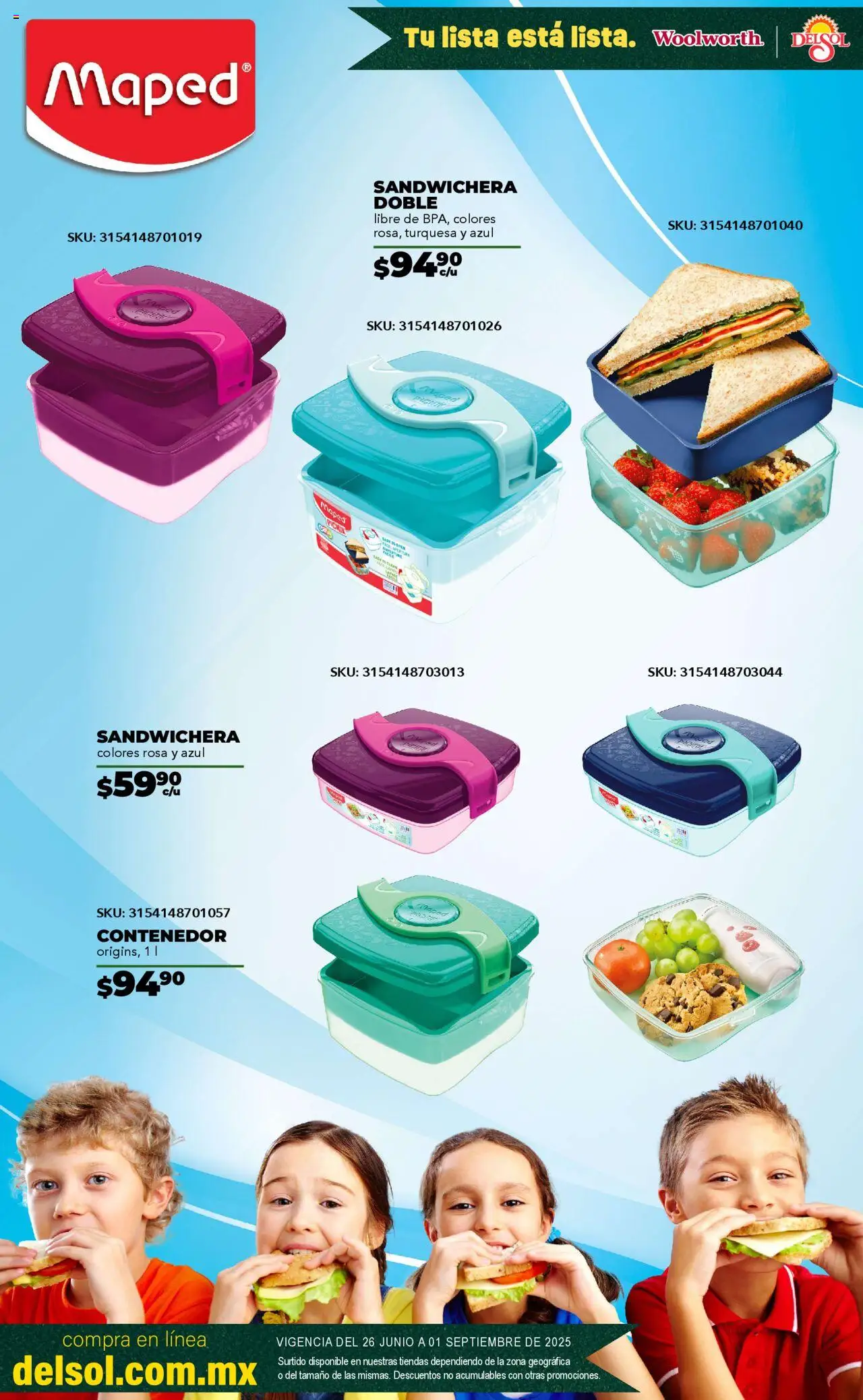 Nuevas ofertas de Del Sol y Woolworth válidas en toda la República Mexicana desde el 26.06.2025. ¡Encuentra las mejores ofertas en Del Sol y Woolworth catálogo Toda Tu Lista Está Lista En Tiendas! | Página: 86 | Productos: Sandwichera, Contenedor