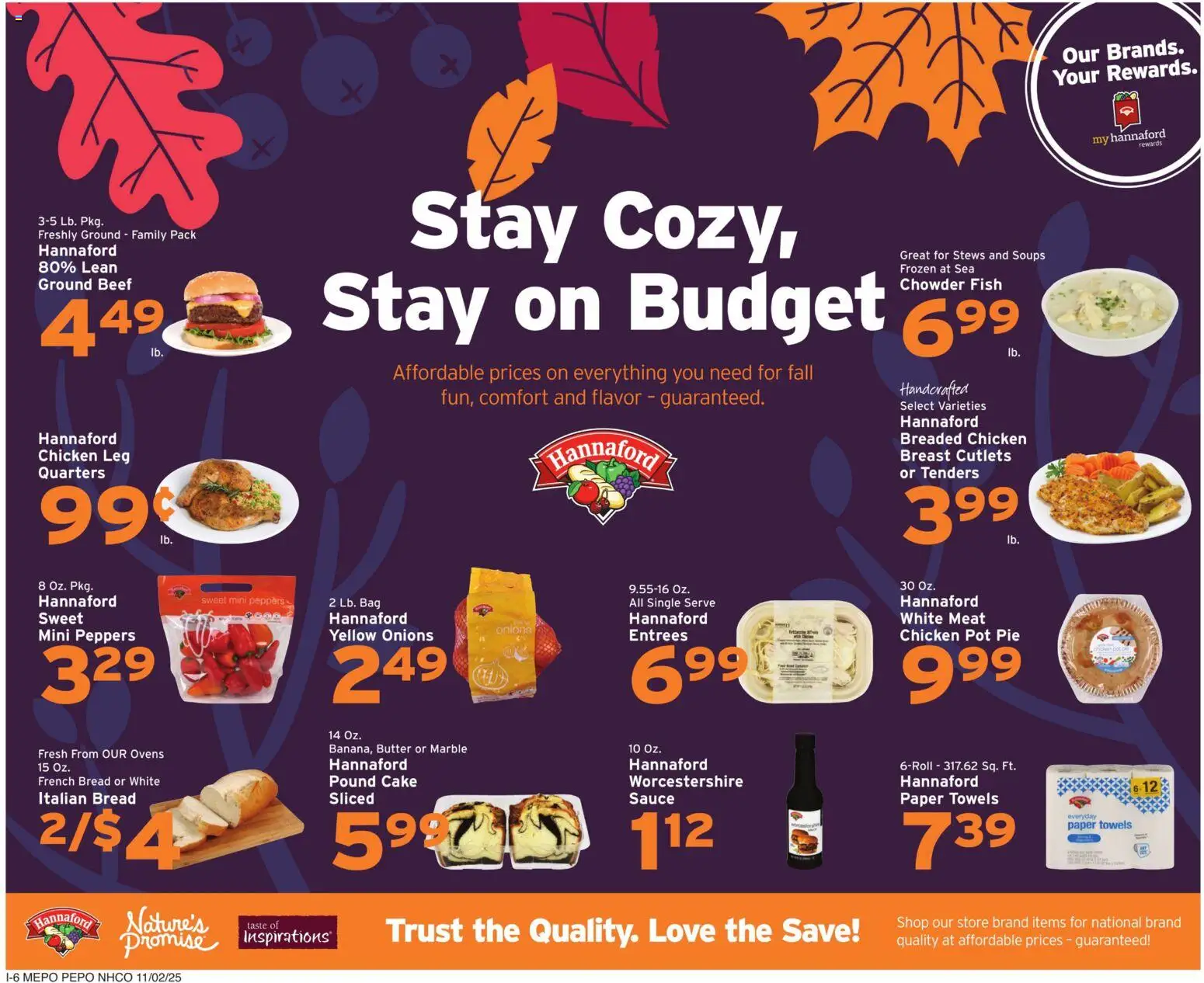Hannaford Weekly Ad - valid from 02.11.2025 | Page: 22 | Products: Butter, Bread, Beef, Bag