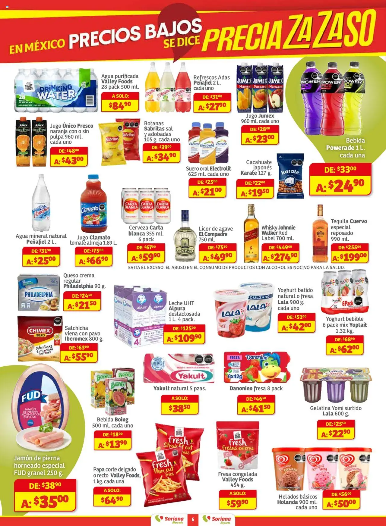 Nuevas ofertas de Soriana válidas en toda la República Mexicana desde el 16.10.2025. ¡Encuentra las mejores ofertas en Soriana - Pesito Valedor Mercado: Edo Mex, Valle De México, Gro, Hgo, Mor, Pue, Qto, Tlax, Ver! | Página: 6 | Productos: Queso crema, Jamón, Cerveza, Tequila