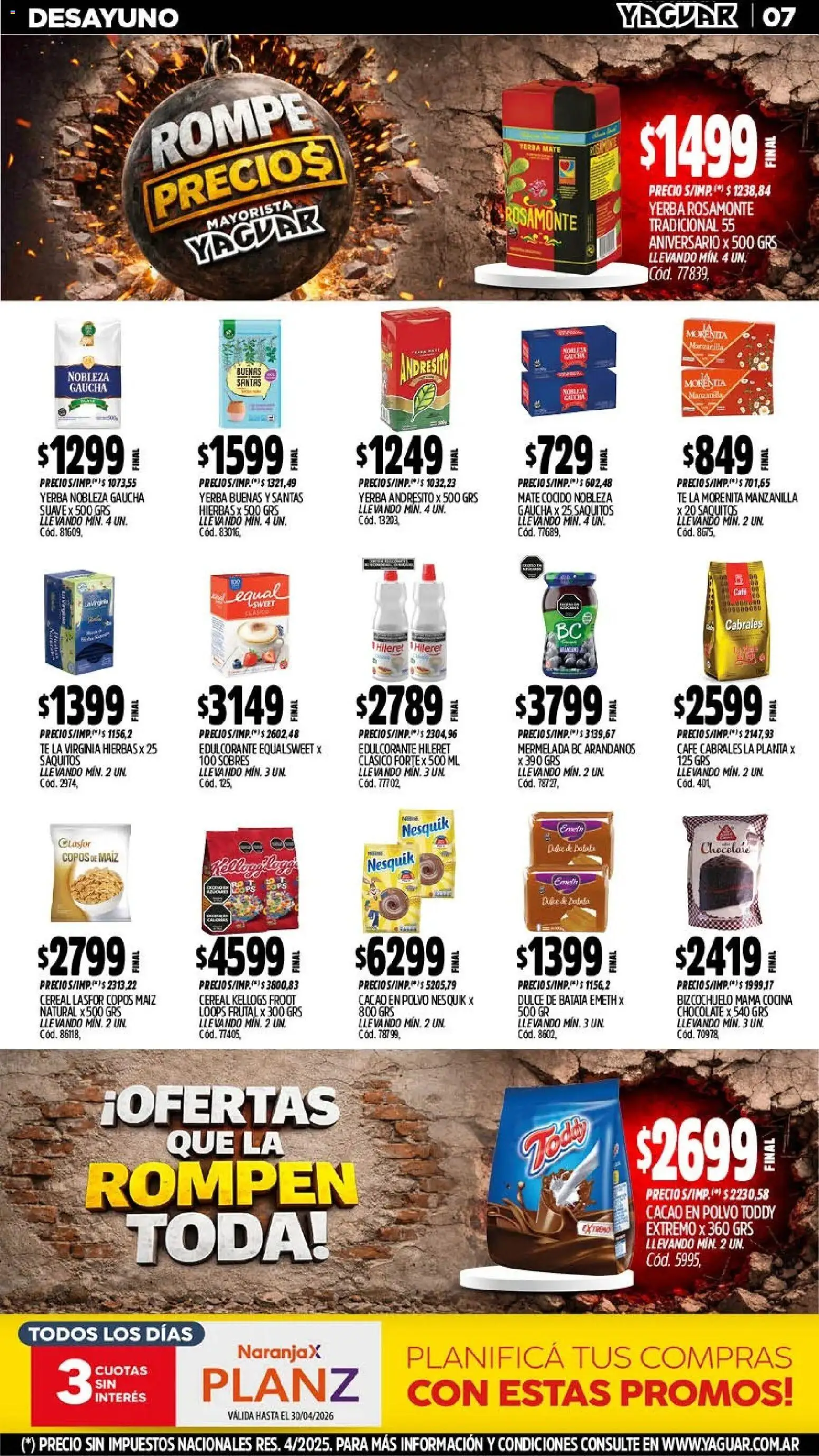 Yaguar - Oferta Semanal Misiones │ válido desde el 06.04.2026 | Página: 7 | Productos: Mate, Batata, Yerba, Edulcorante