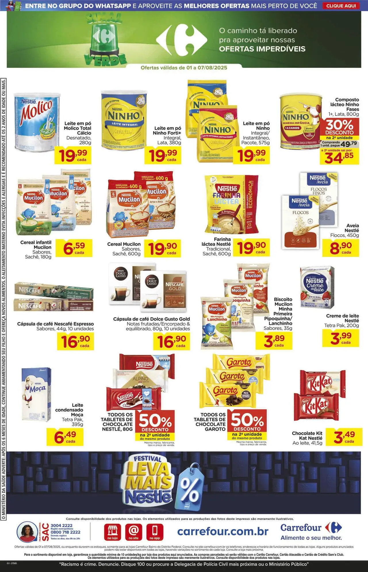 Carrefour Bairro Folheto - válido de 01.08.2025 | Página: 7 | Produtos: Leite integral, Café, Chocolate, Creme
