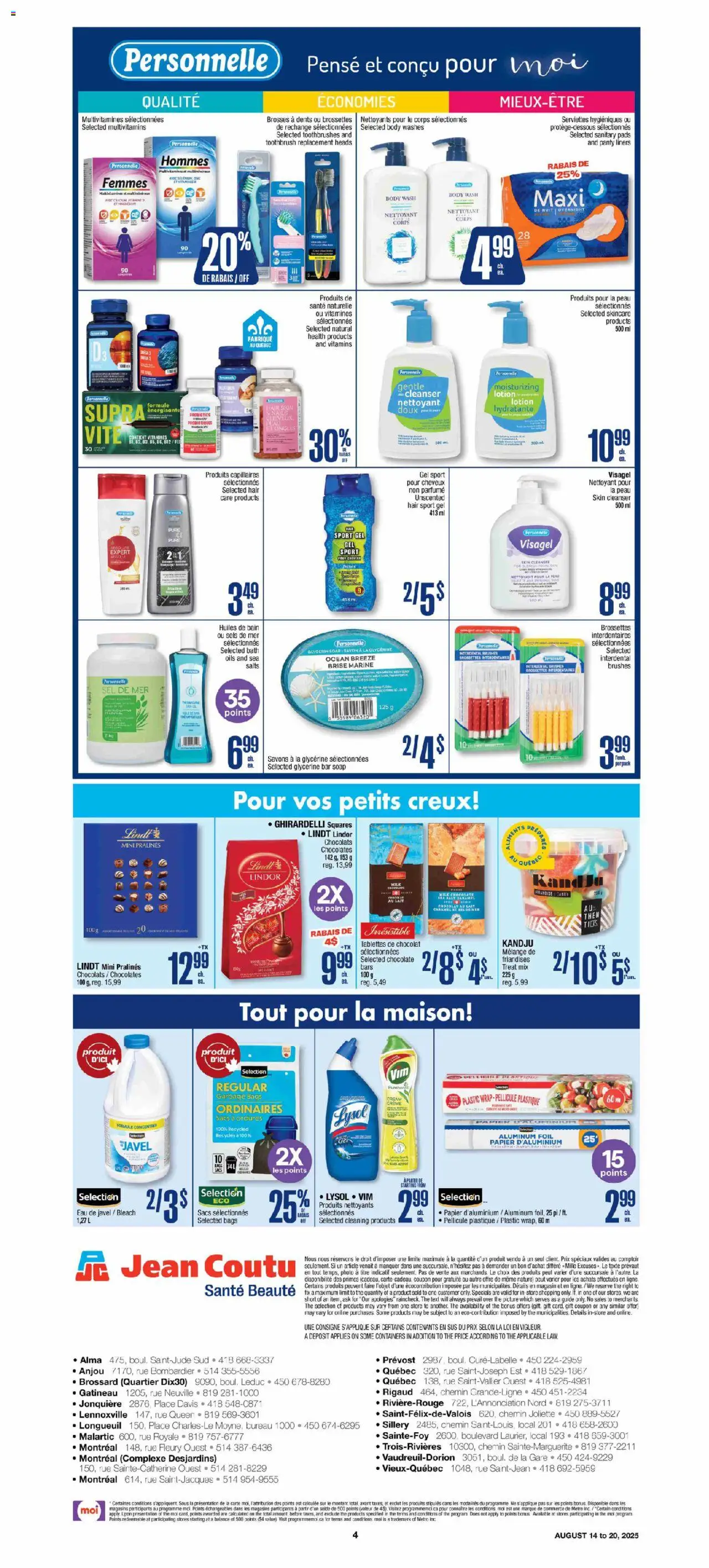 Jean Coutu flyer valid from 14.08.2025 | Page: 4 | Products: Cream, Phone, Bath, Chocolate