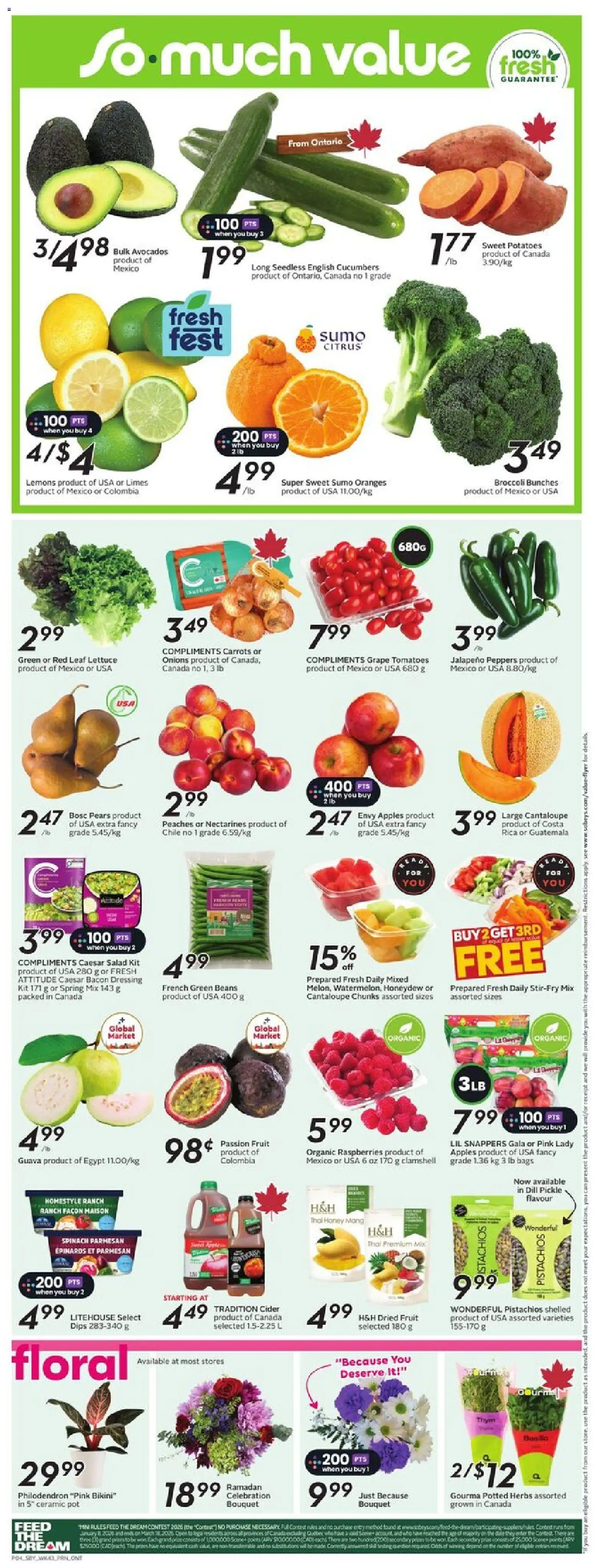 Sobeys flyer valid from 19.02.2026 | Page: 8 | Products: Salad, Apples, Oranges, Tomatoes