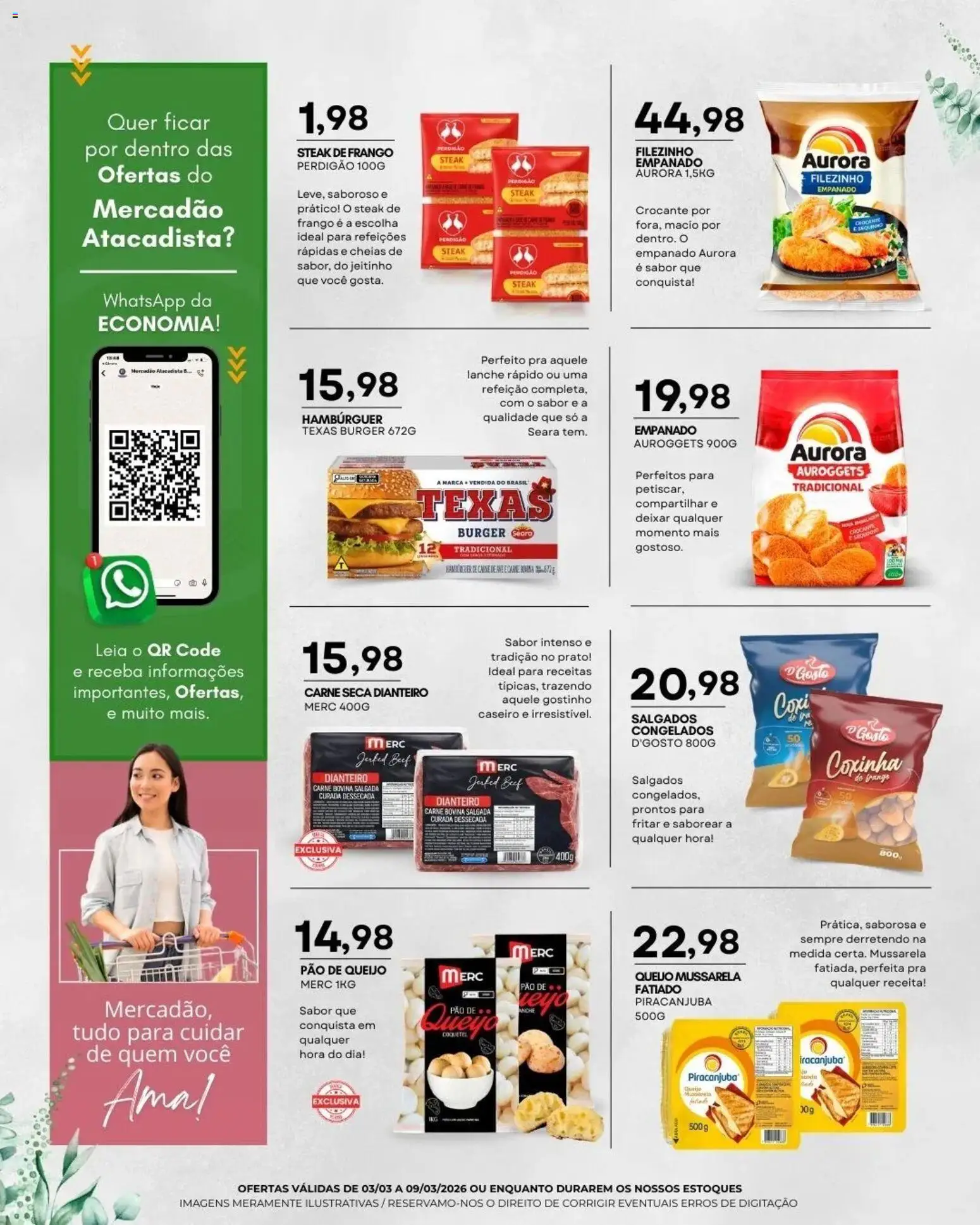 Mercadão Atacadista Folheto - válido de 03.03.2026 | Página: 3 | Produtos: Queijo, Pão, Carne, Frango