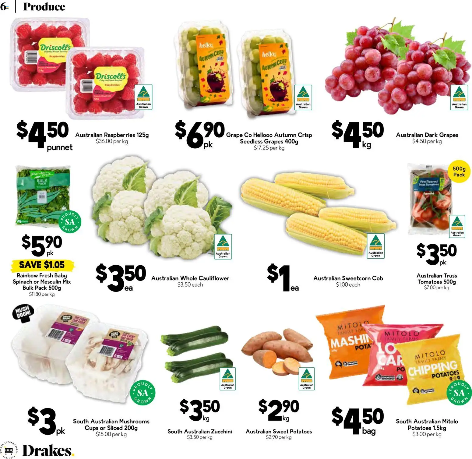 Drakes catalogue - valid from 04.03.2026 | Page: 6 | Products: Tomatoes, Mushrooms, Grapes, Cauliflower