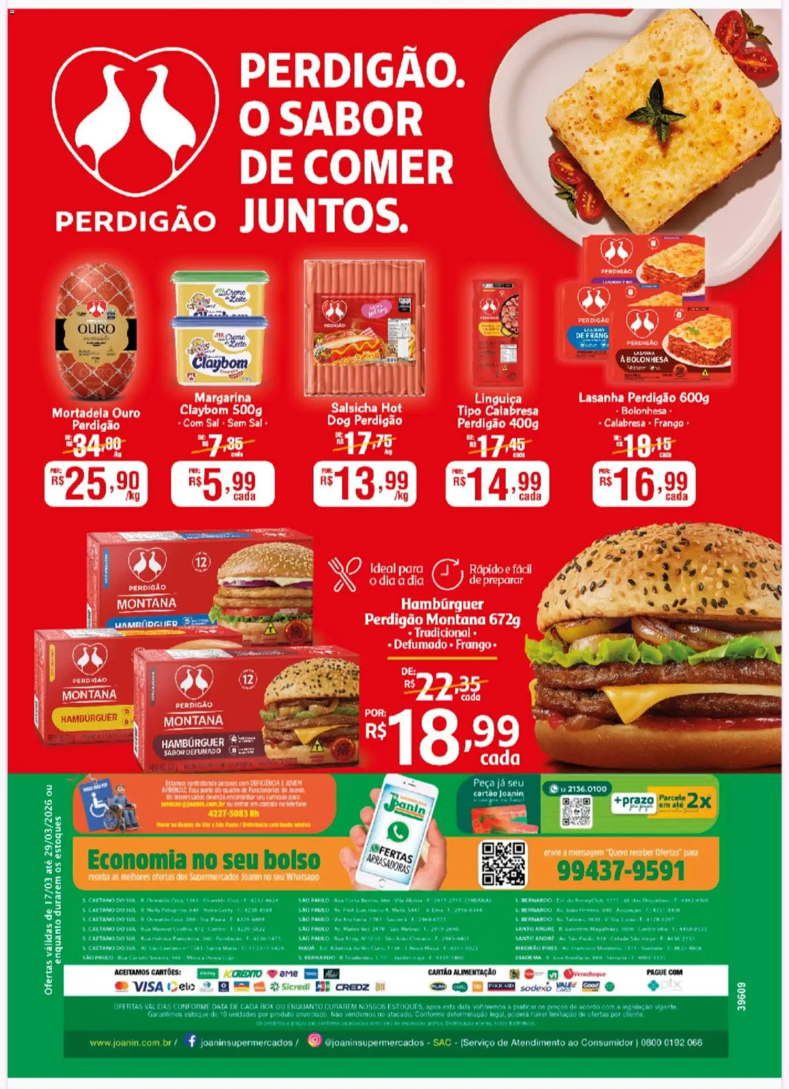 Supermercados Joanin Folheto - válido de 17.03.2026 | Página: 2 | Produtos: Linguiça, Mortadela, Lasanha, Telefone
