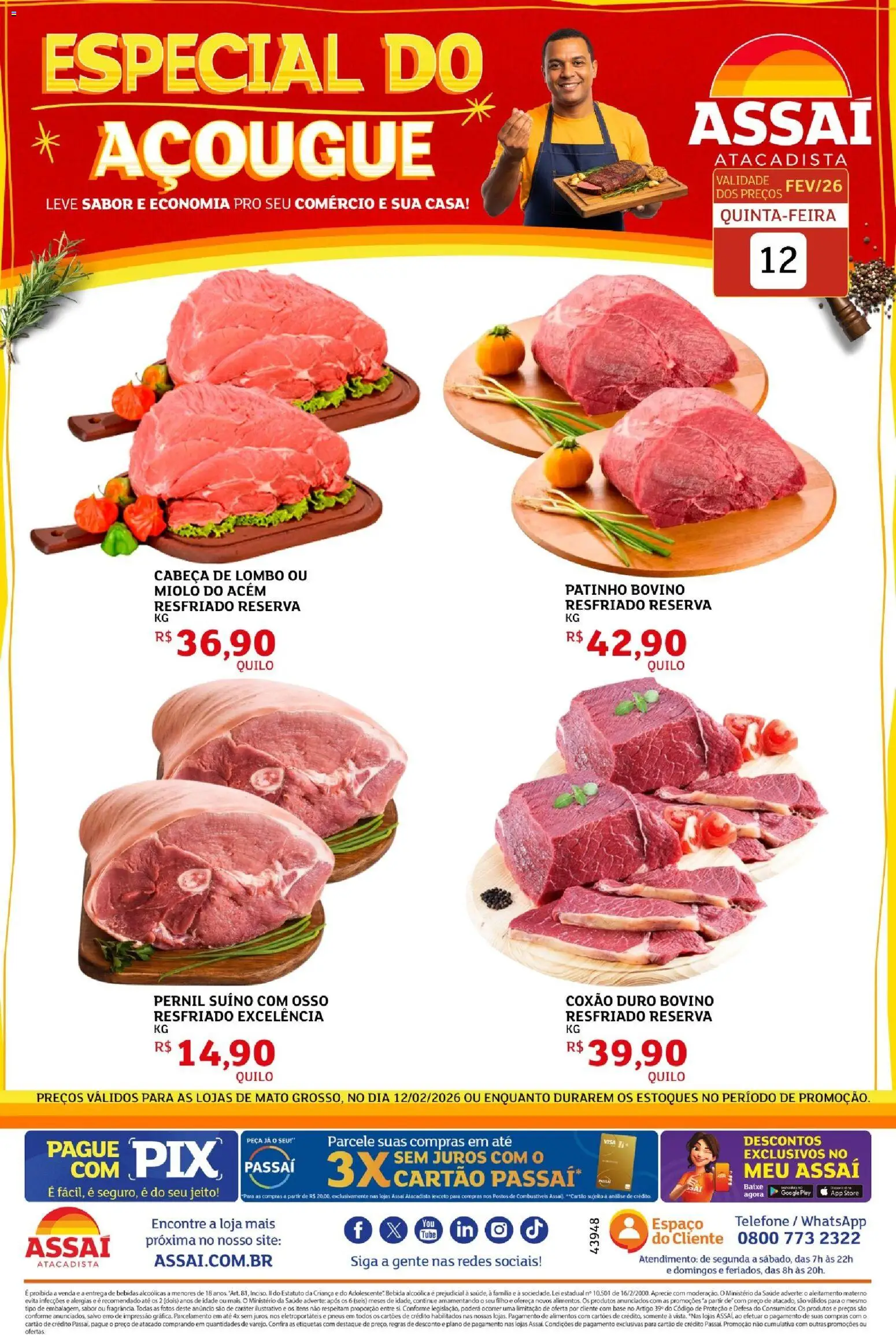 Assaí Atacadista Folheto - válido de 12.02.2026 | Página: 1 | Produtos: Acém, Lombo, Pneus, Base